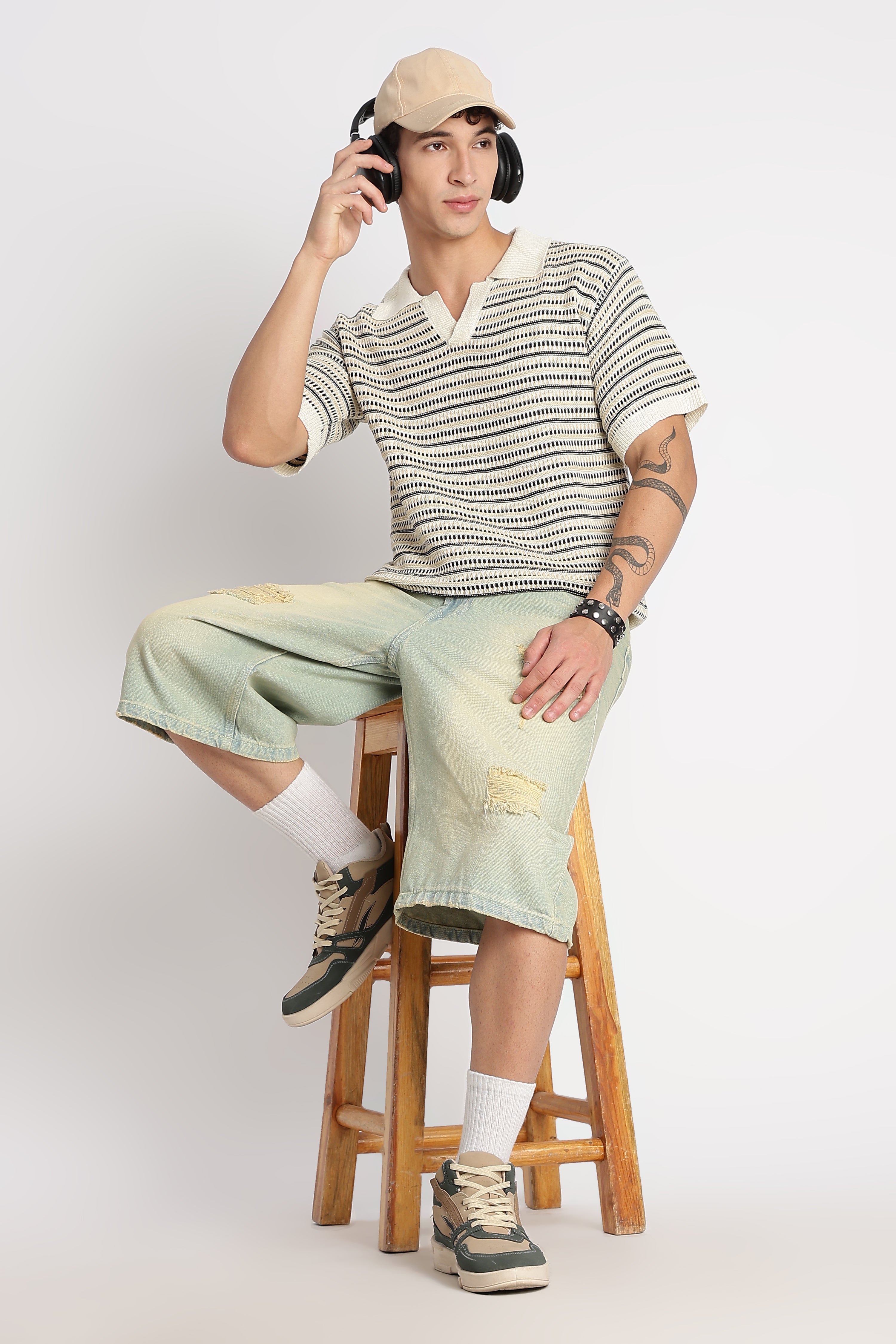 Men Stylish Striped Knit T-Shirt