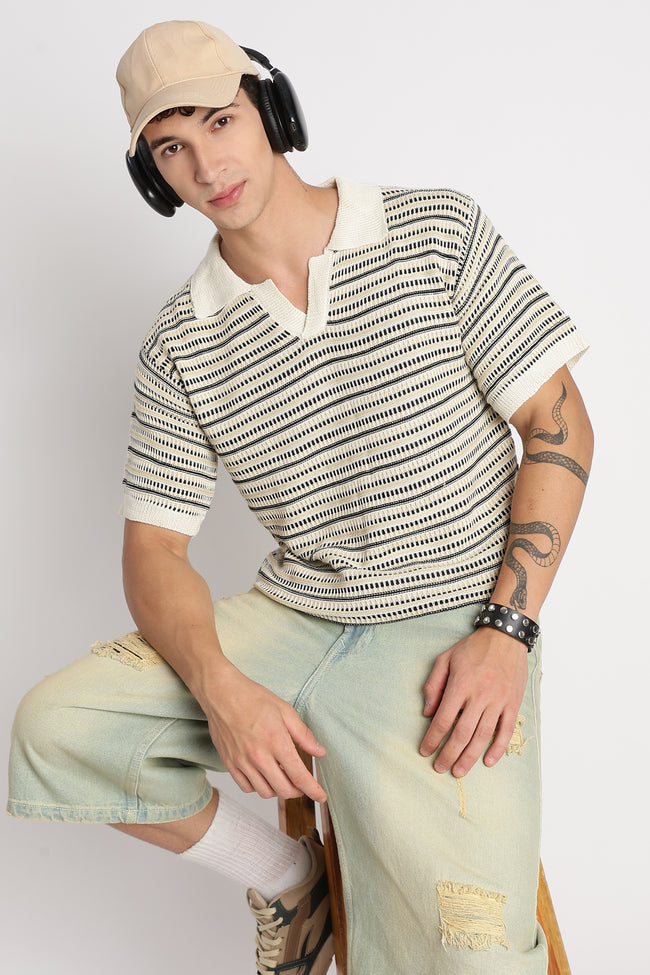 Men Stylish Striped Knit T-Shirt