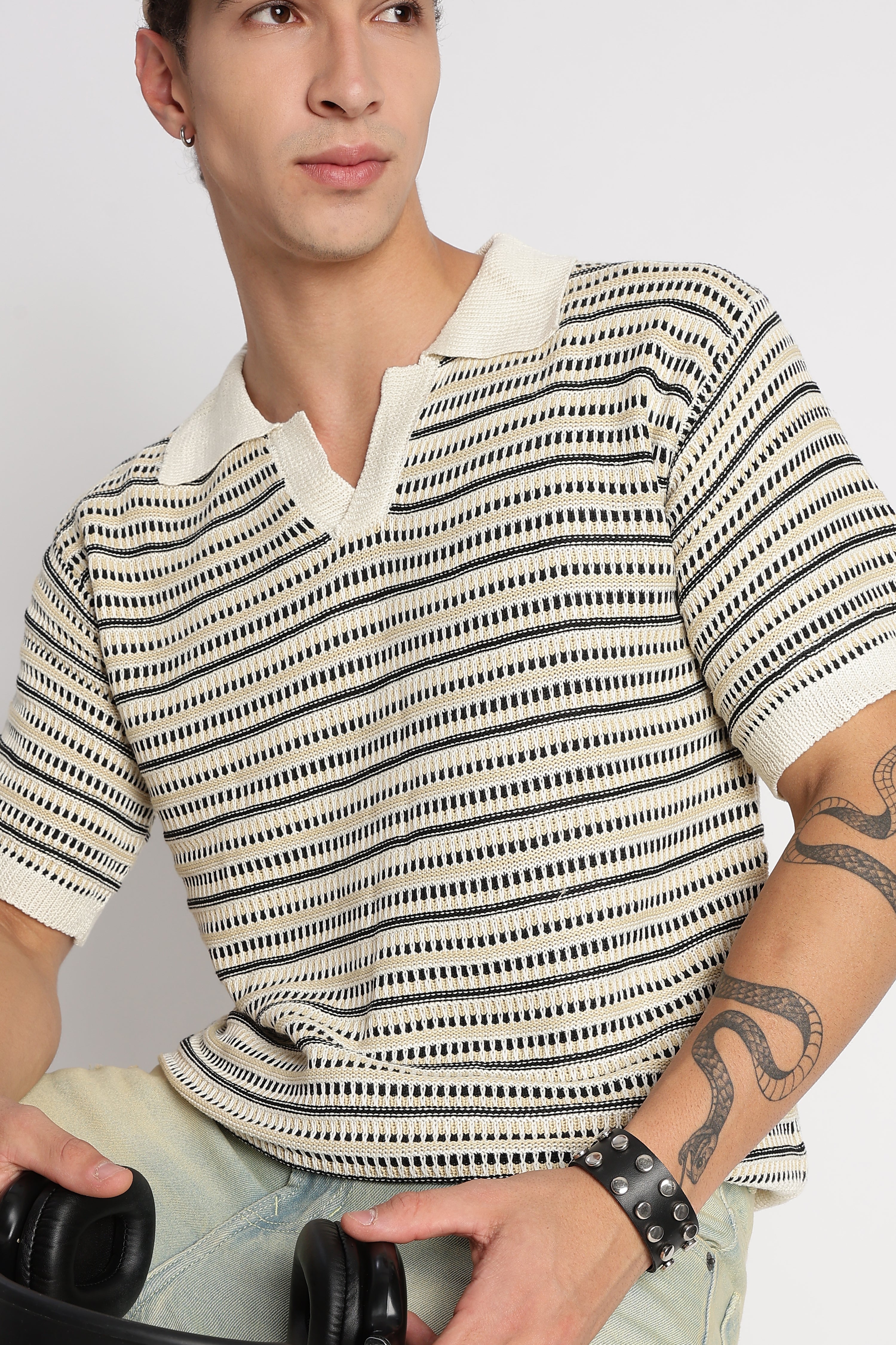 Men Stylish Striped Knit T-Shirt
