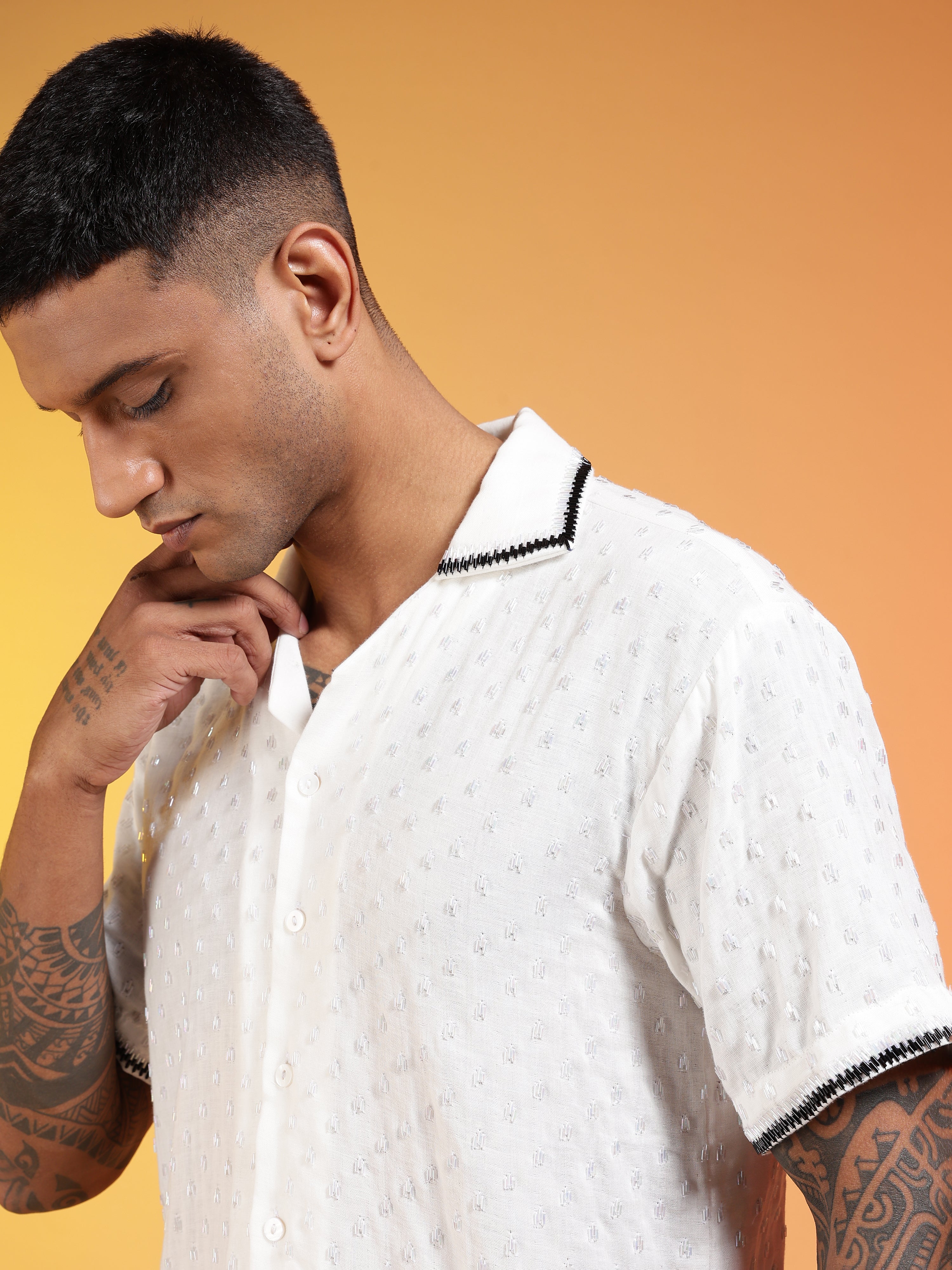 Men Velvet Snow Cutdana Gauge Cotton Shirt