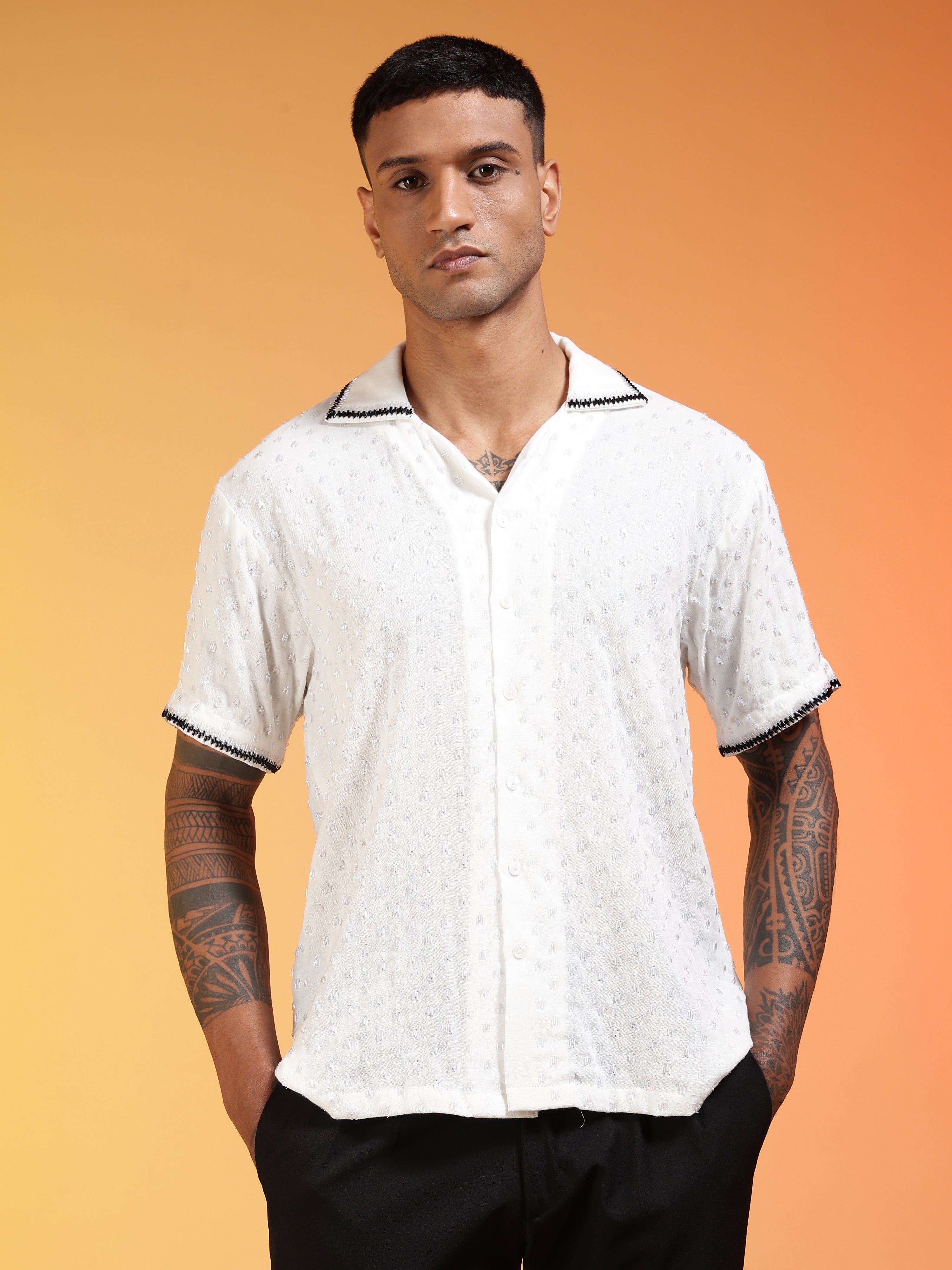 Men Velvet Snow Cutdana Gauge Cotton Shirt