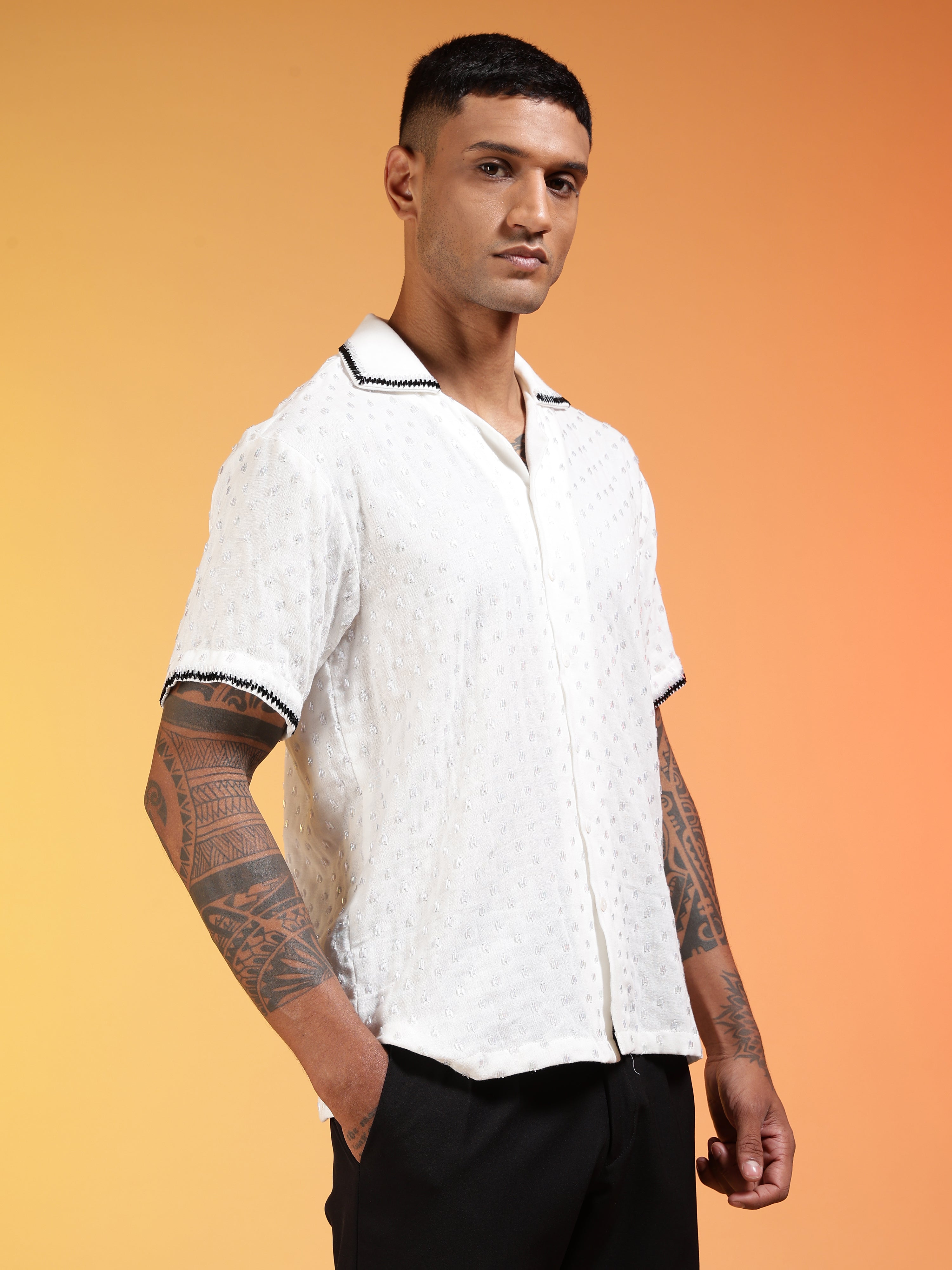 Men Velvet Snow Cutdana Gauge Cotton Shirt