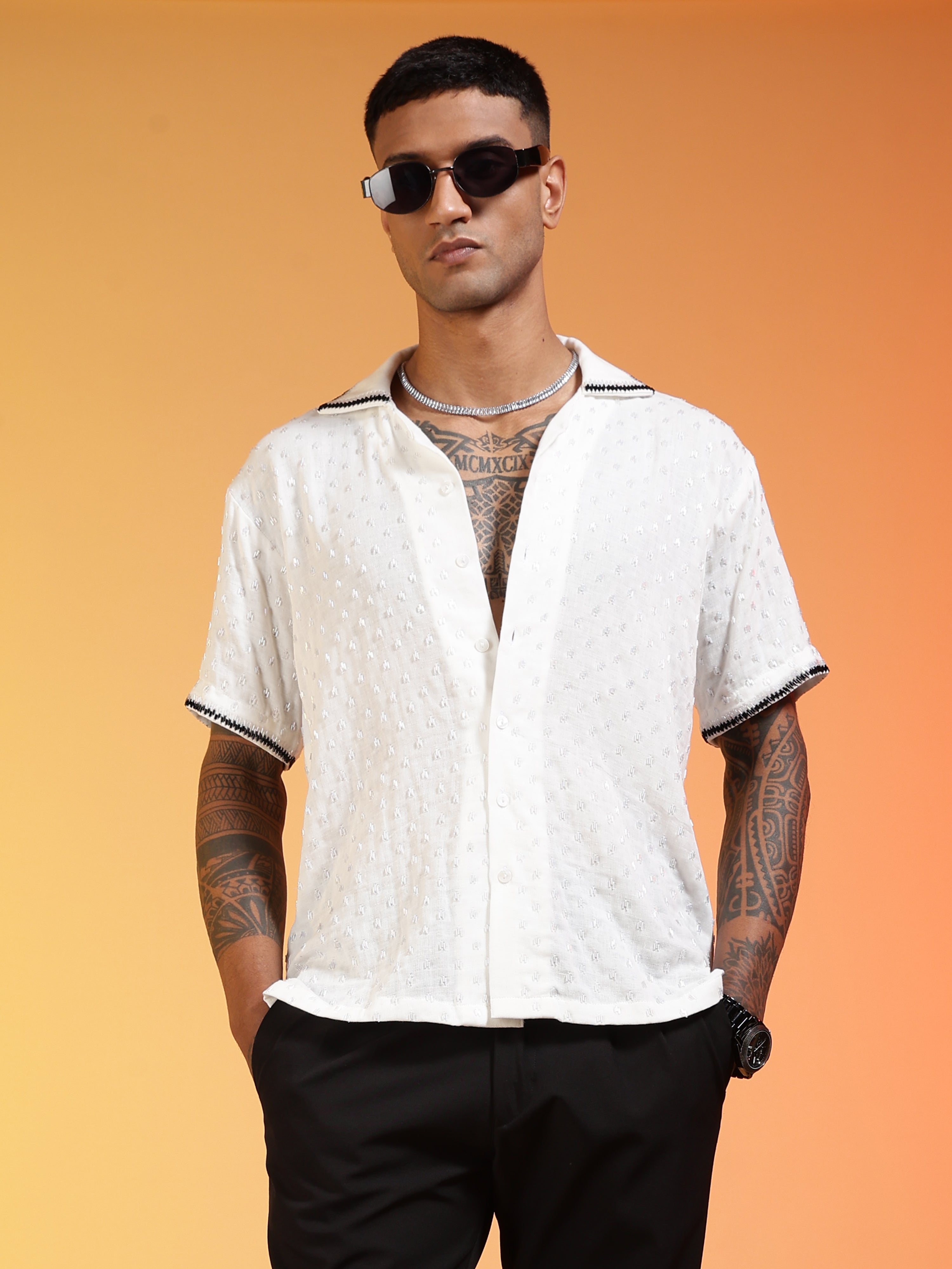 Men Velvet Snow Cutdana Gauge Cotton Shirt