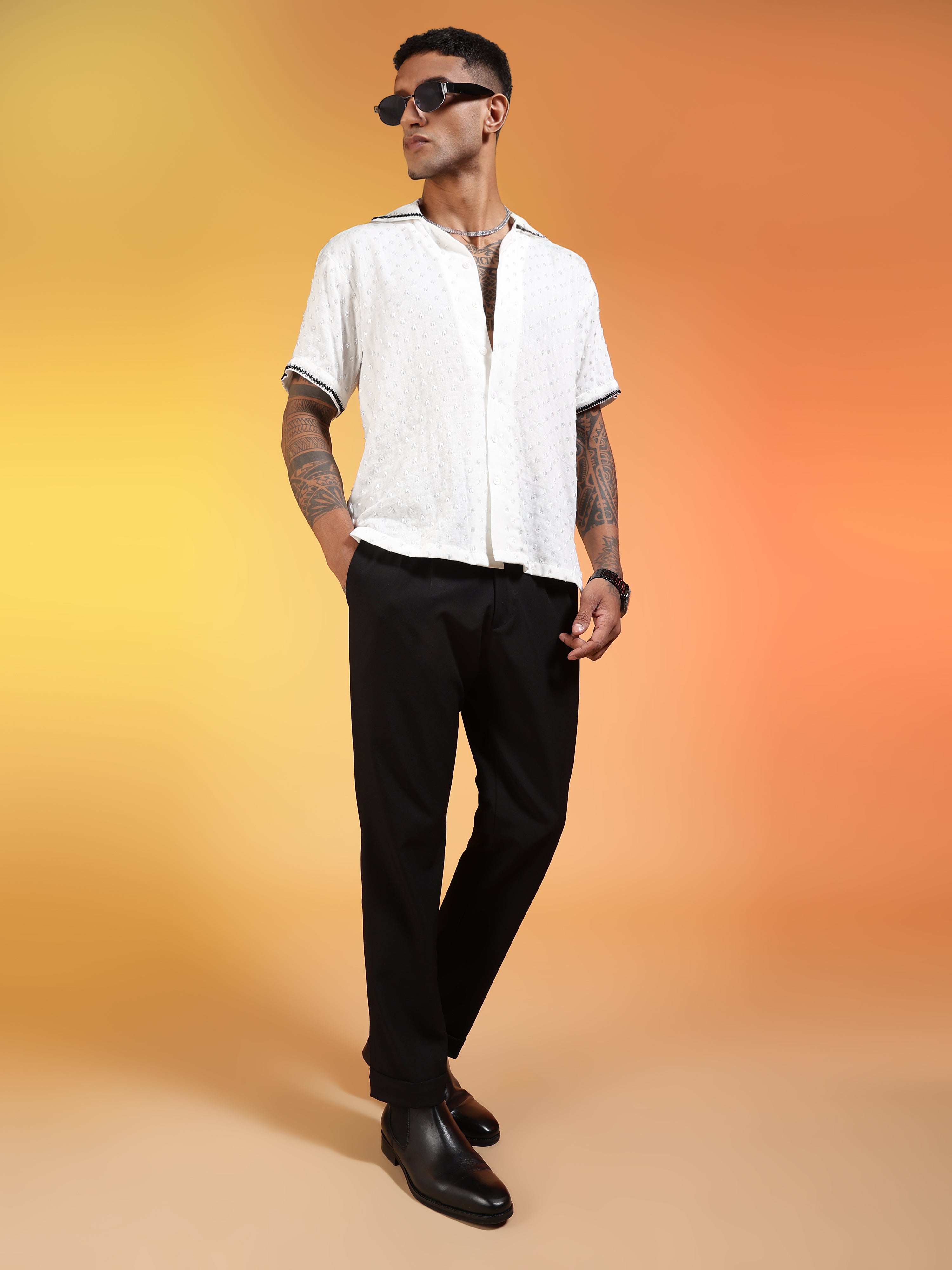 Men Velvet Snow Cutdana Gauge Cotton Shirt