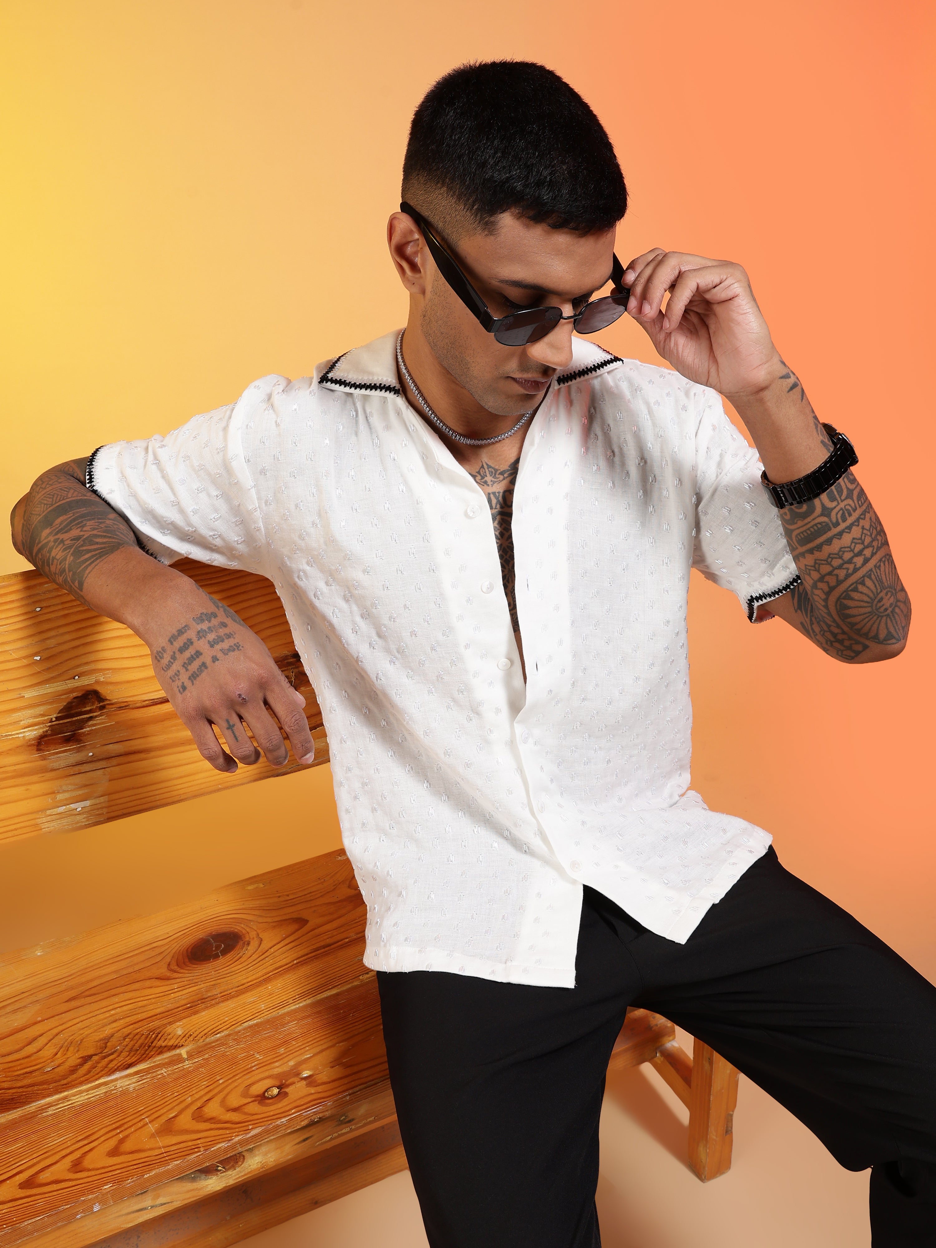 Men Velvet Snow Cutdana Gauge Cotton Shirt