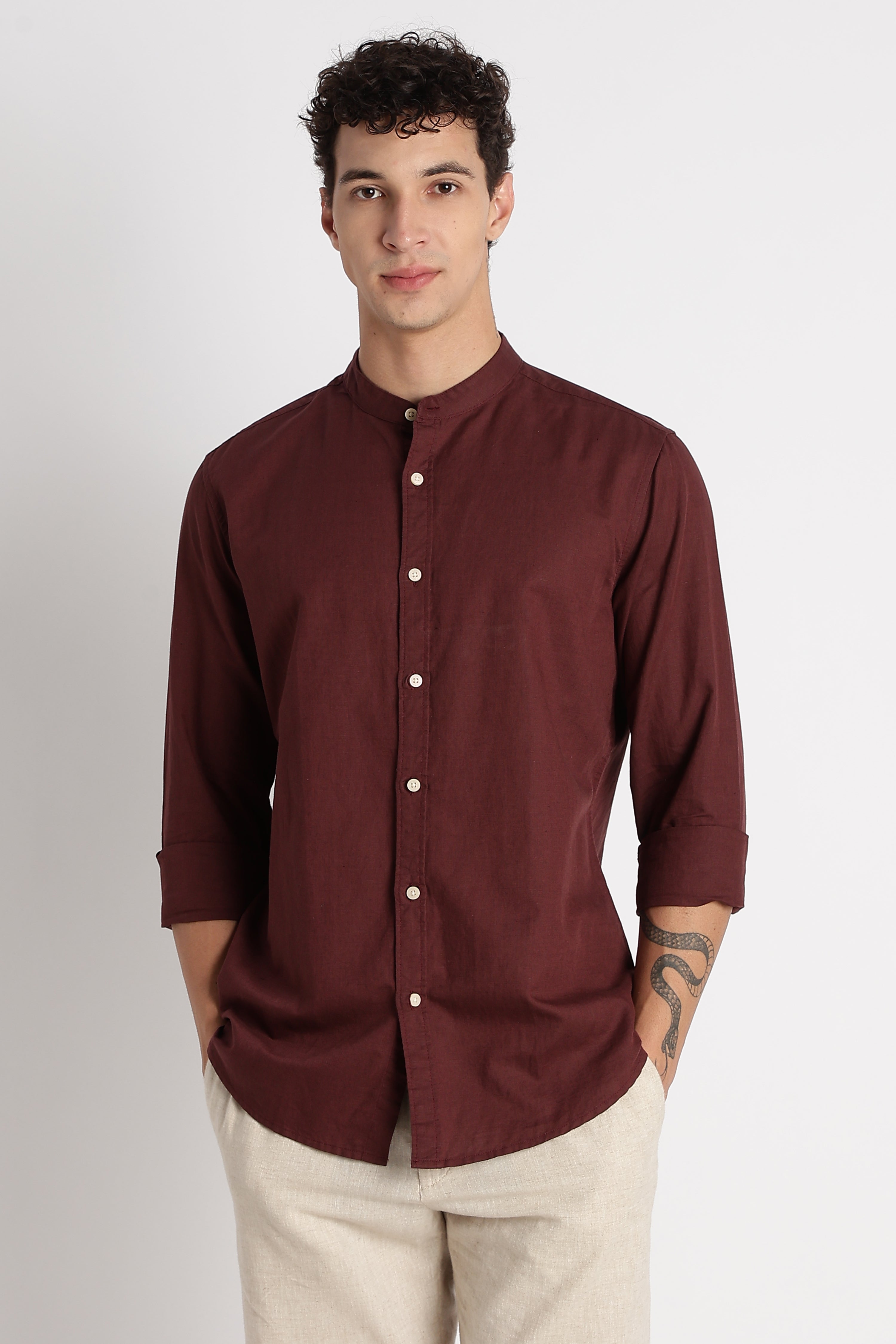 Men Cotton Linen Slim Fit Shirt