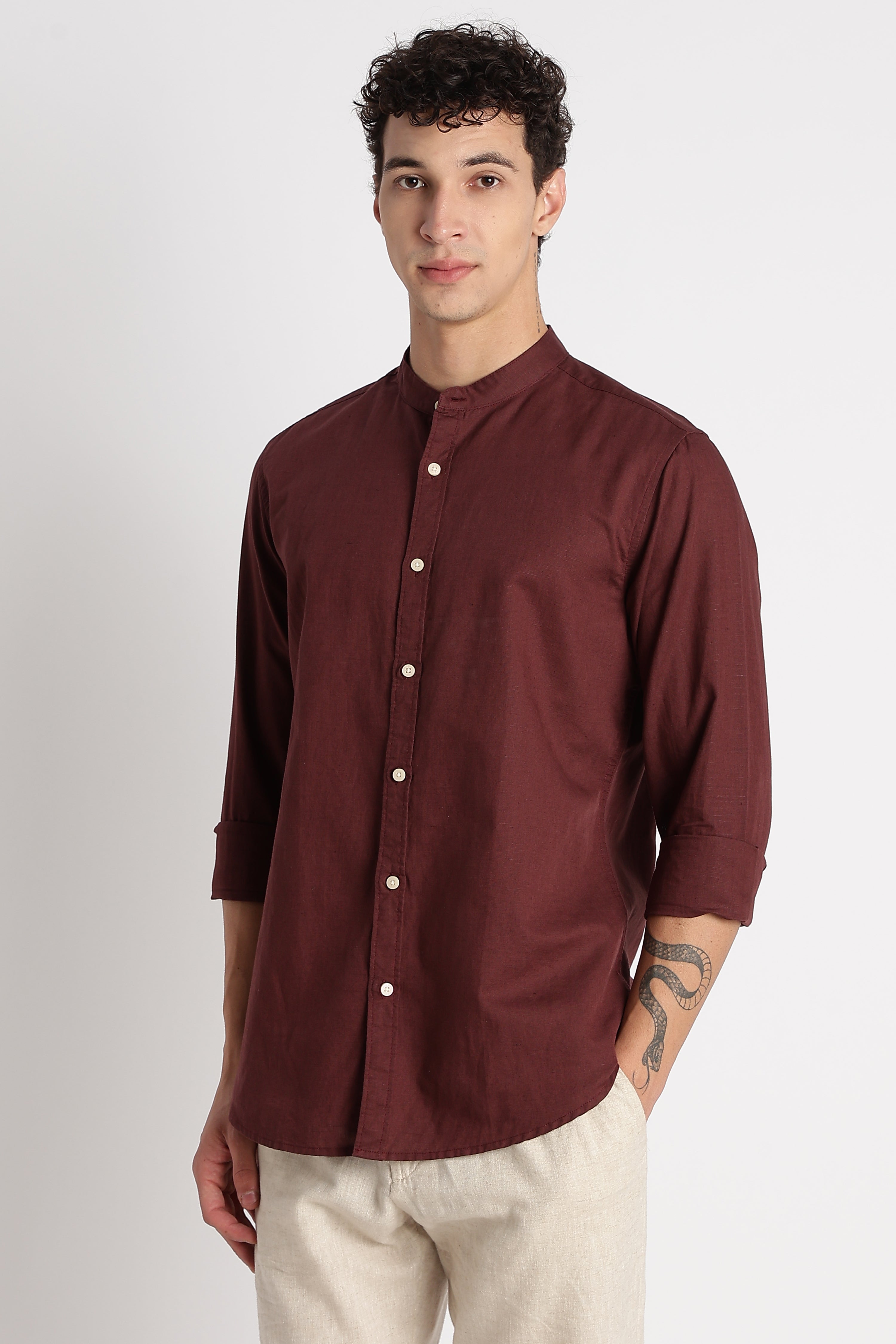 Men Cotton Linen Slim Fit Shirt