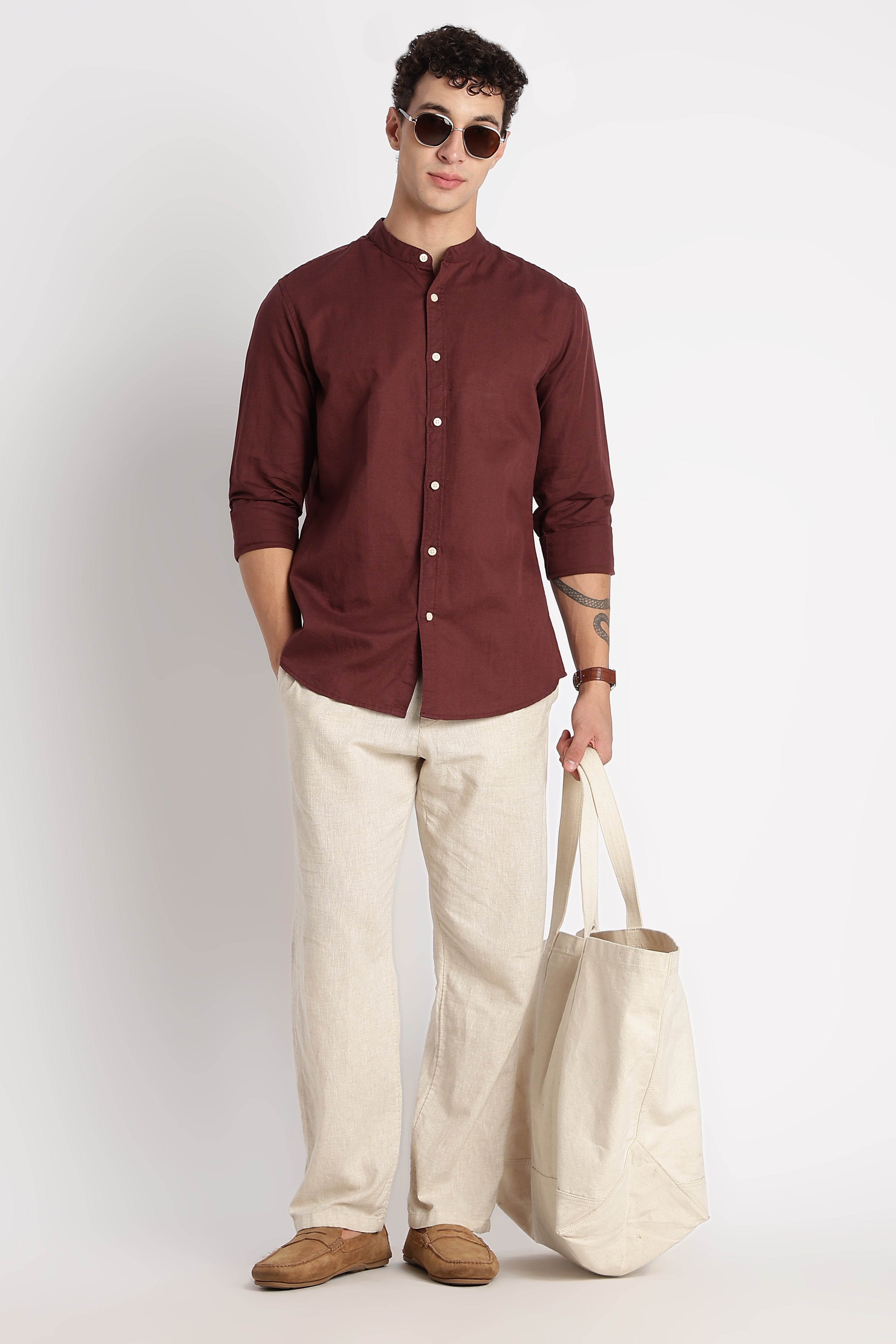 Men Cotton Linen Slim Fit Shirt
