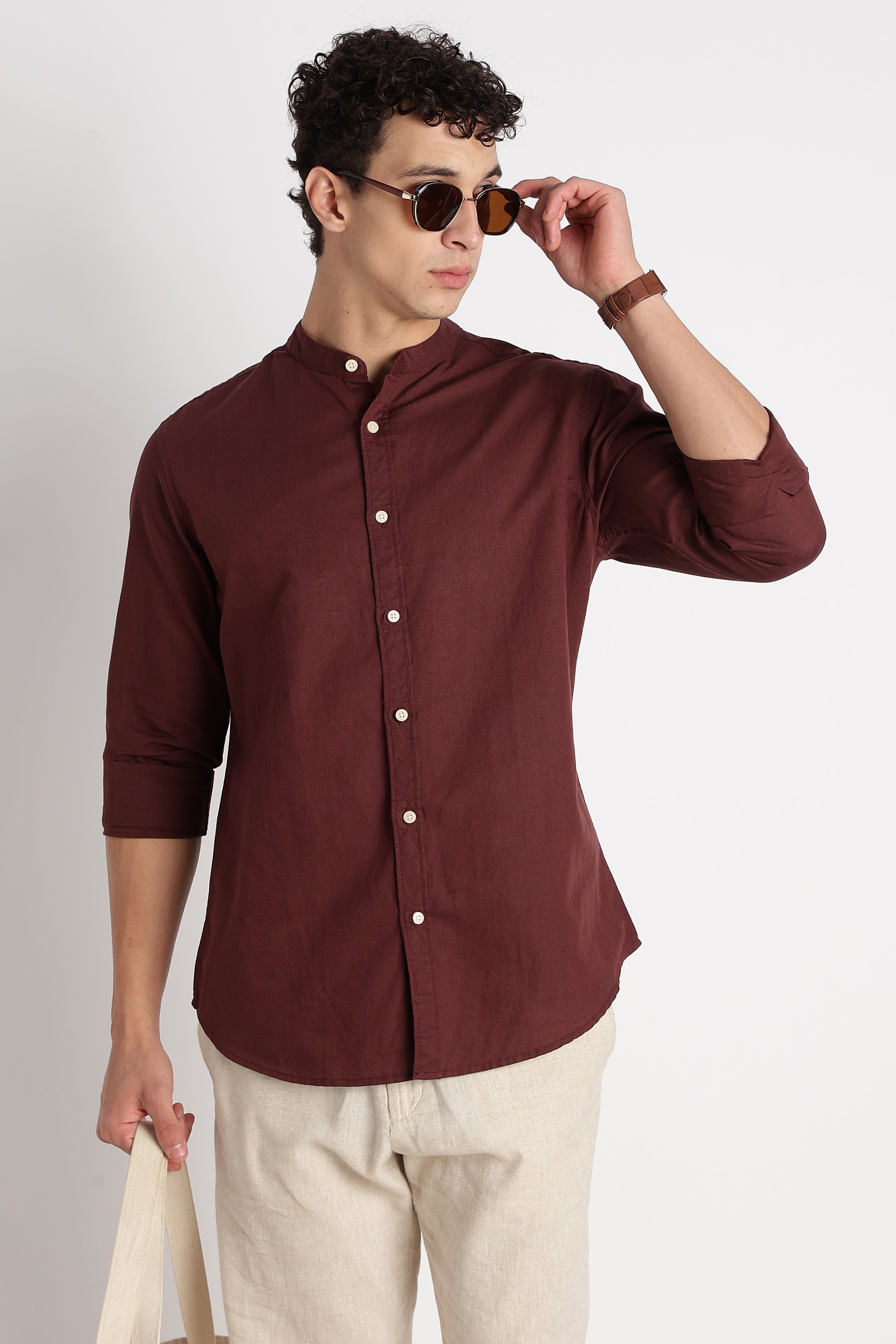 Men Cotton Linen Slim Fit Shirt