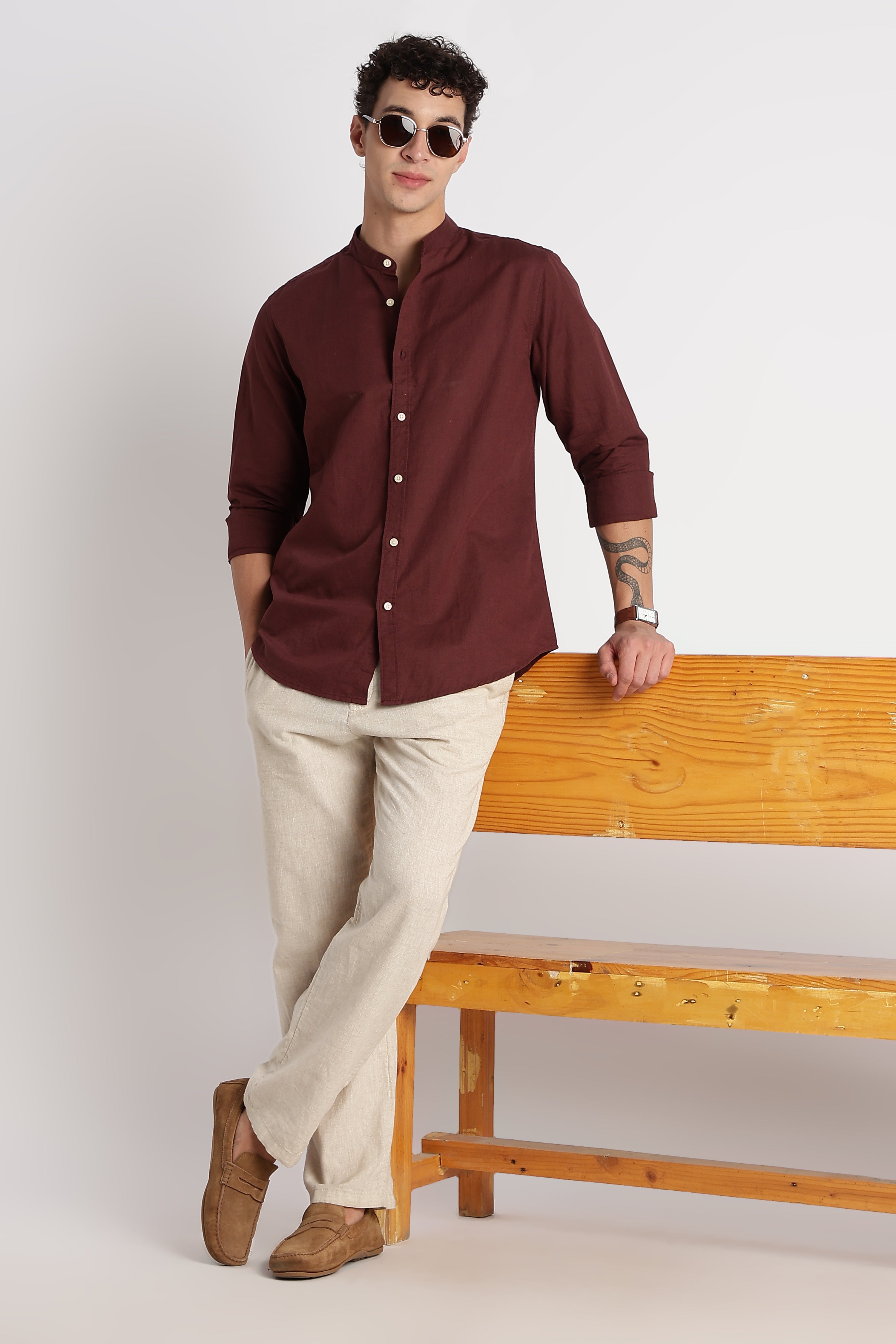 Men Cotton Linen Slim Fit Shirt