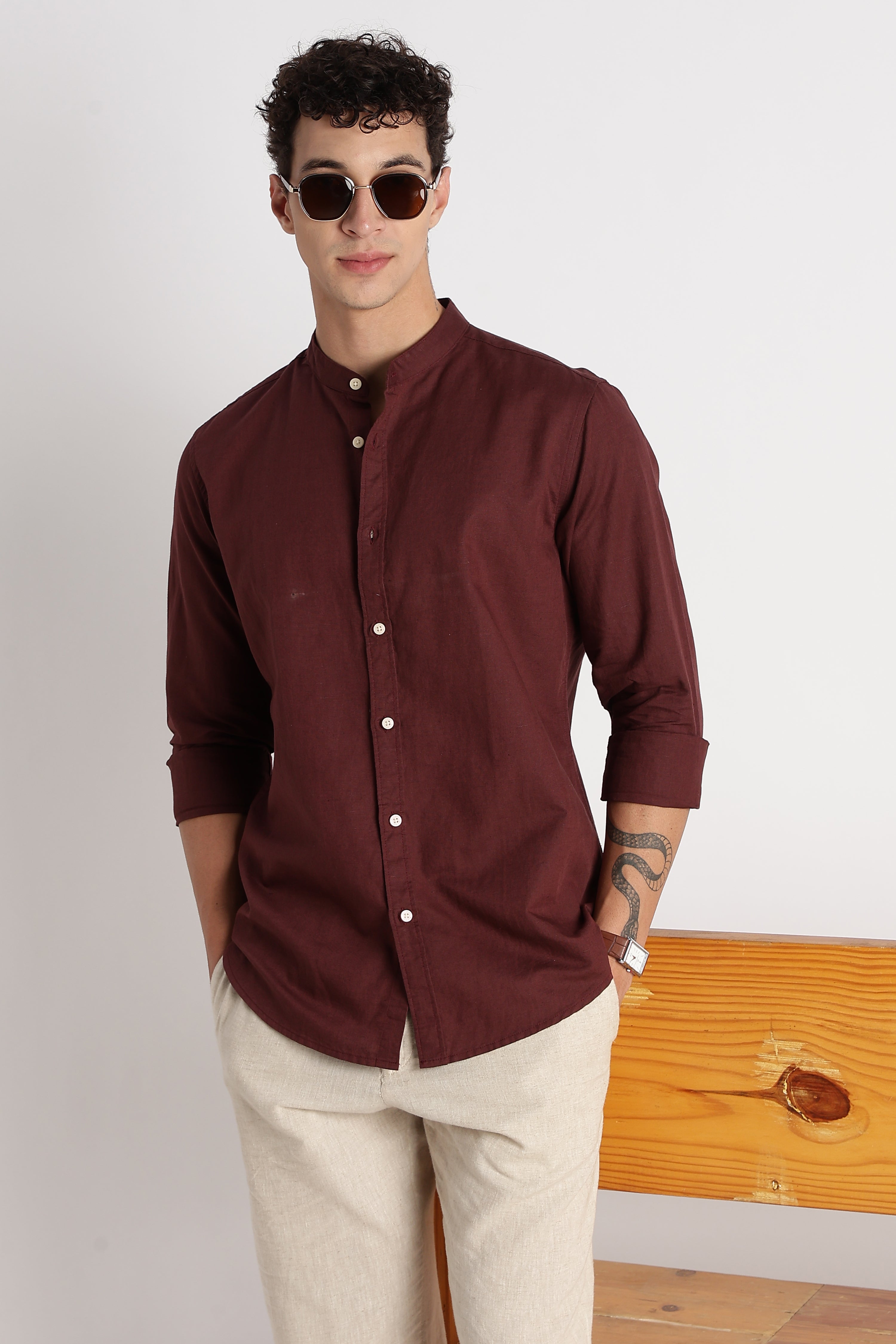 Men Cotton Linen Slim Fit Shirt