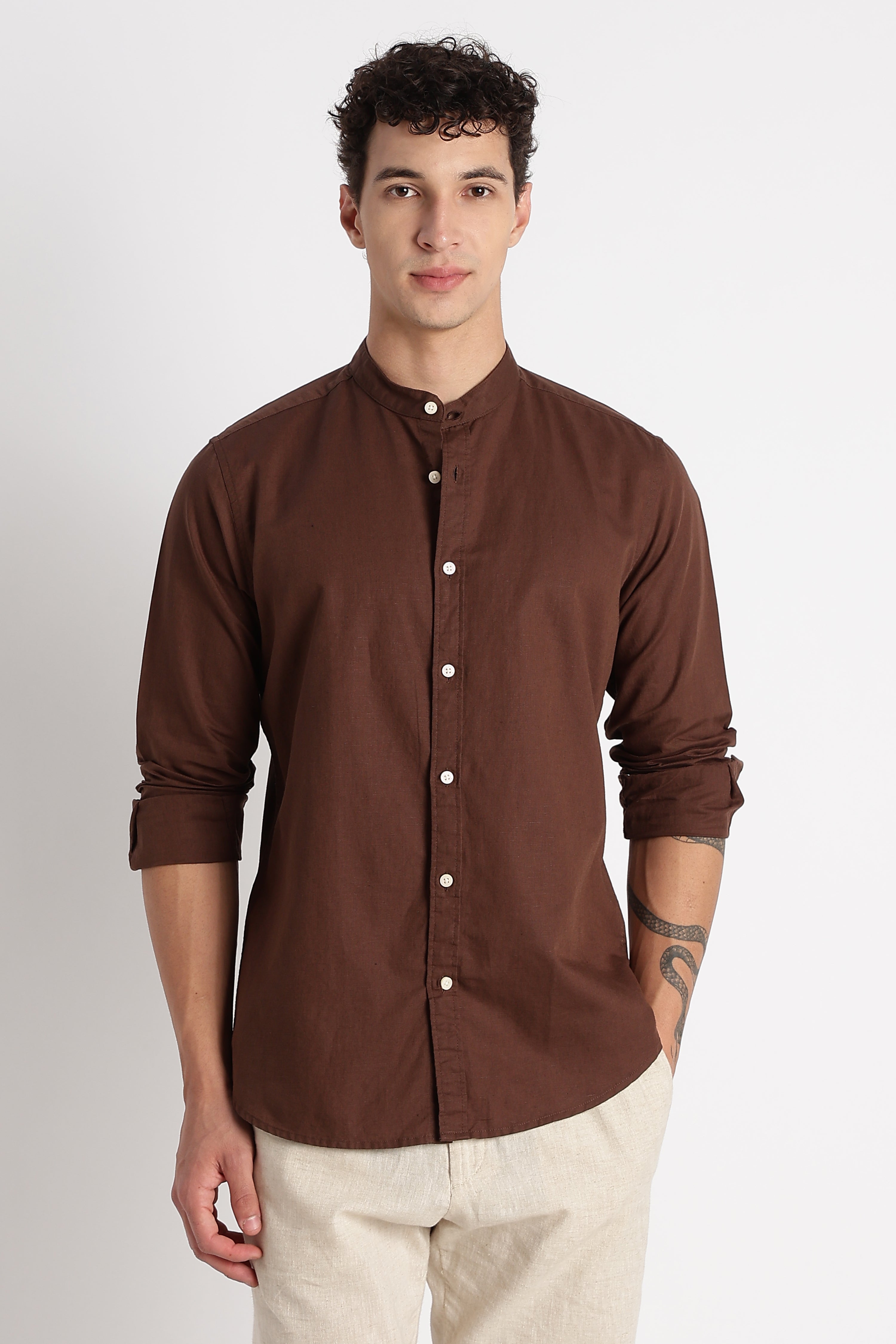 Men Cotton Linen Slim Fit Shirt