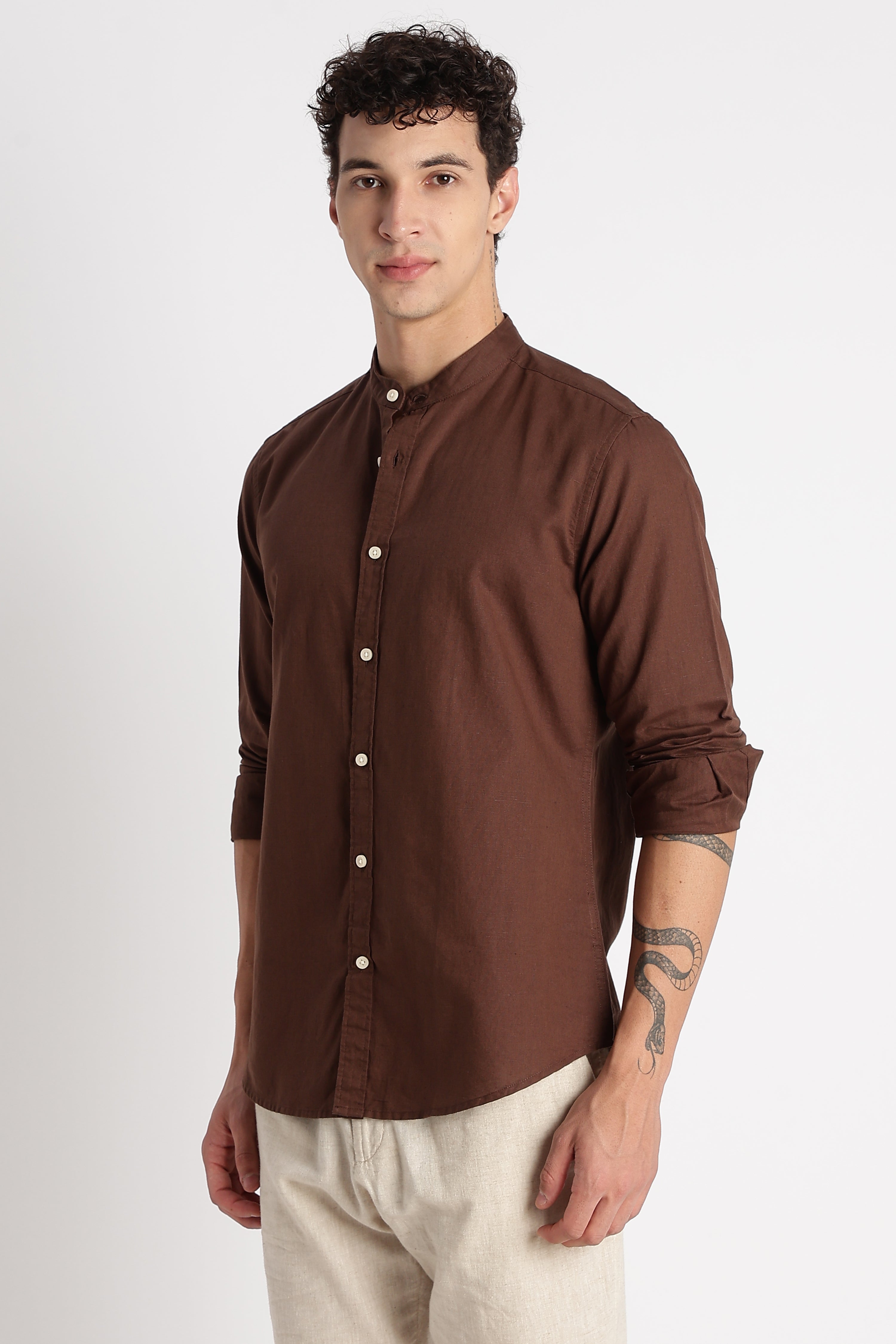 Men Cotton Linen Slim Fit Shirt
