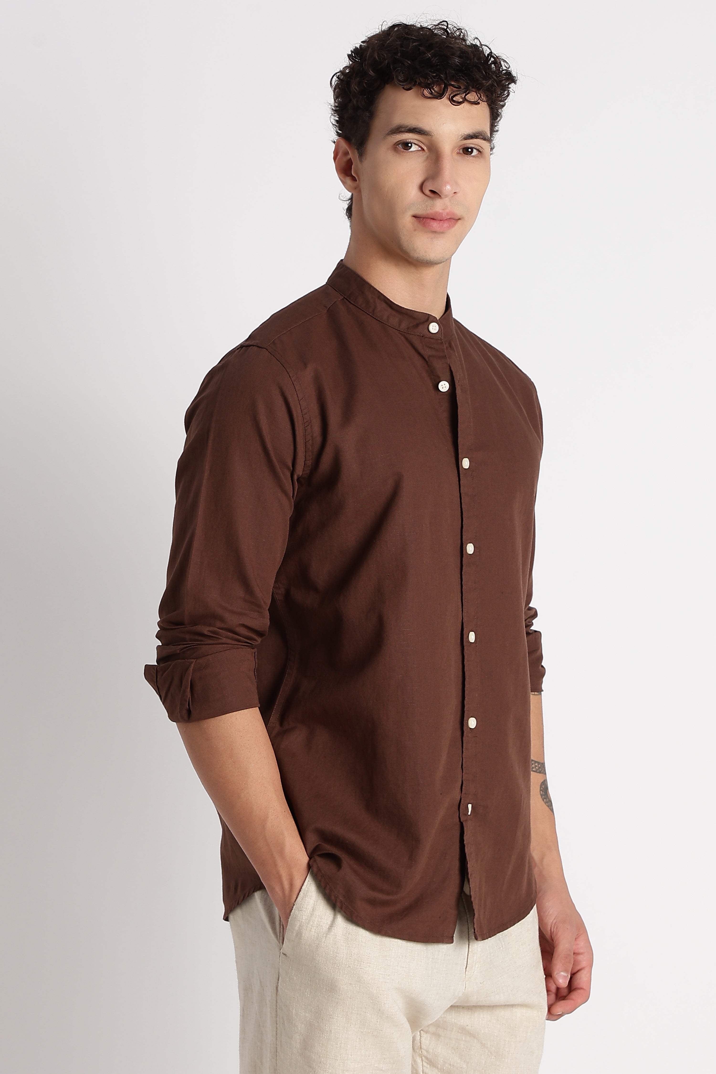 Men Cotton Linen Slim Fit Shirt