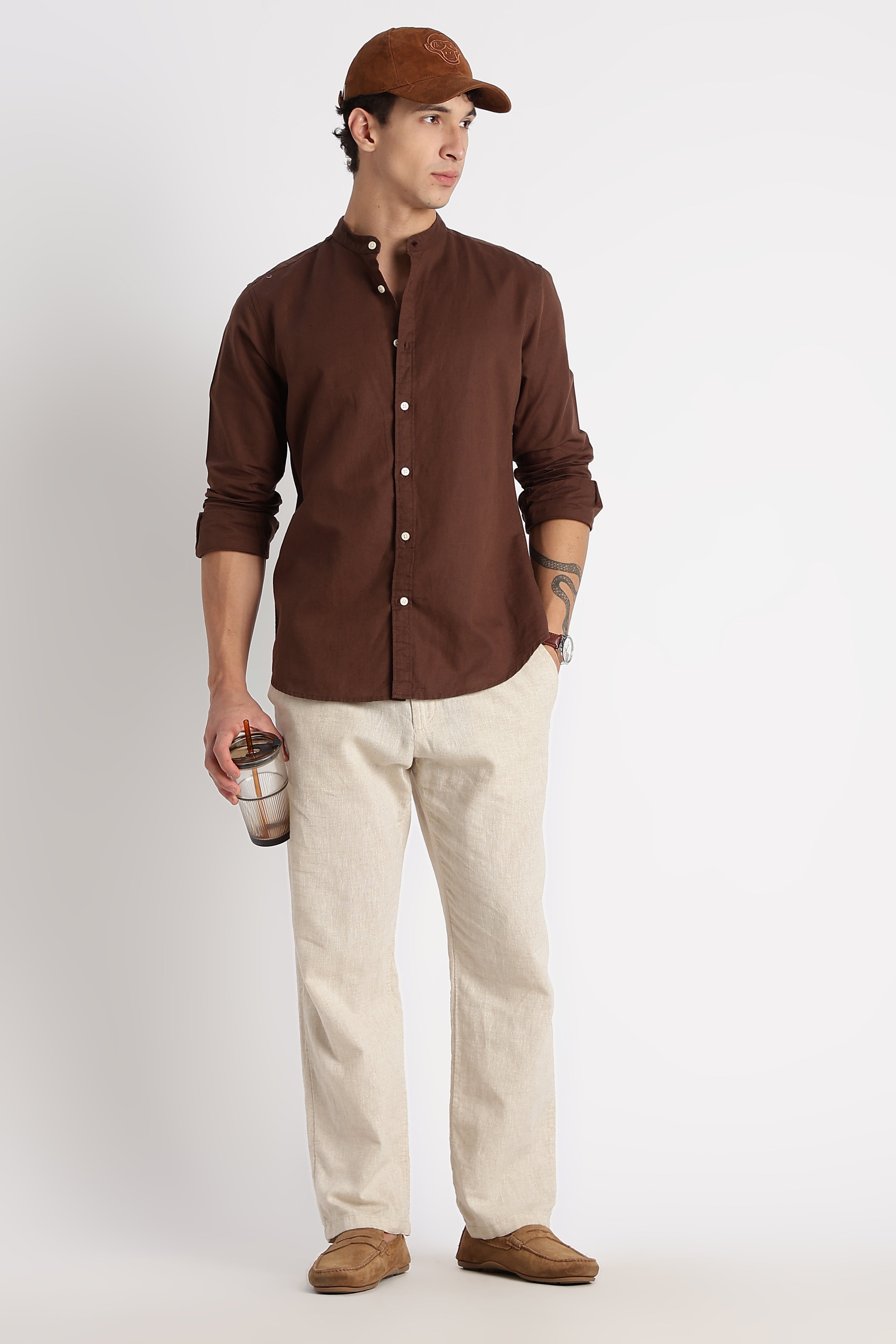 Men Cotton Linen Slim Fit Shirt