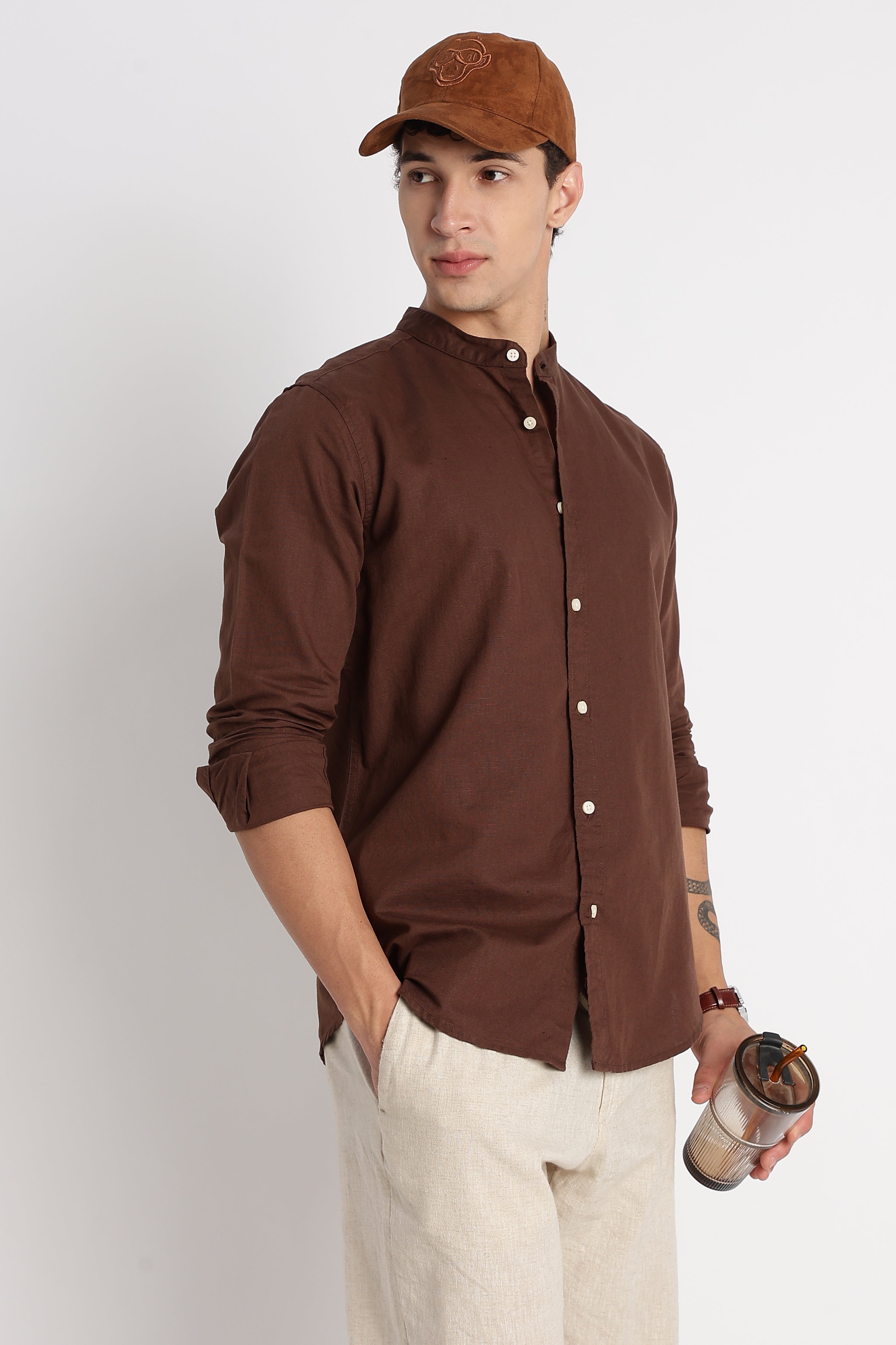 Men Cotton Linen Slim Fit Shirt