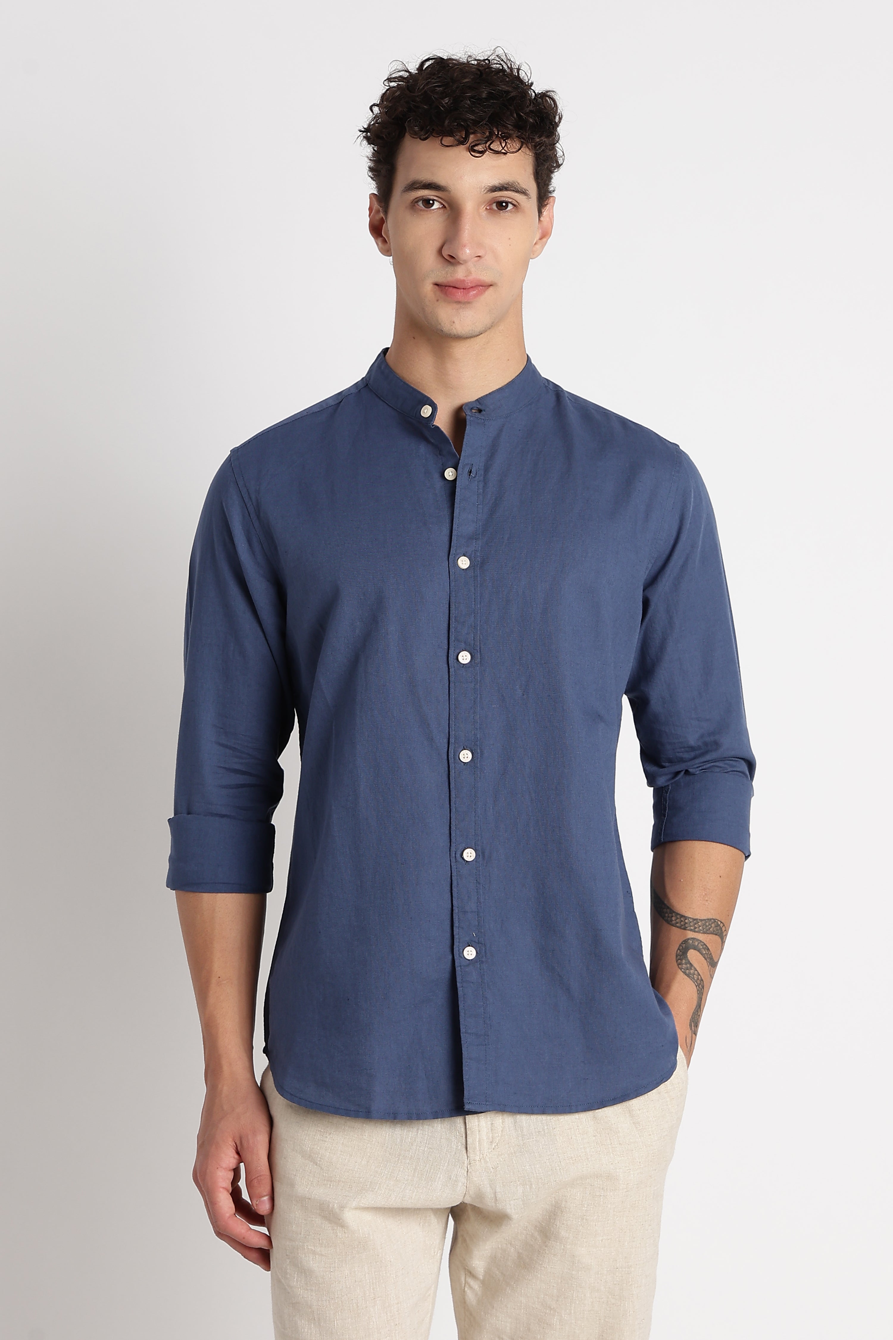 Men Cotton Linen Slim Fit Shirt