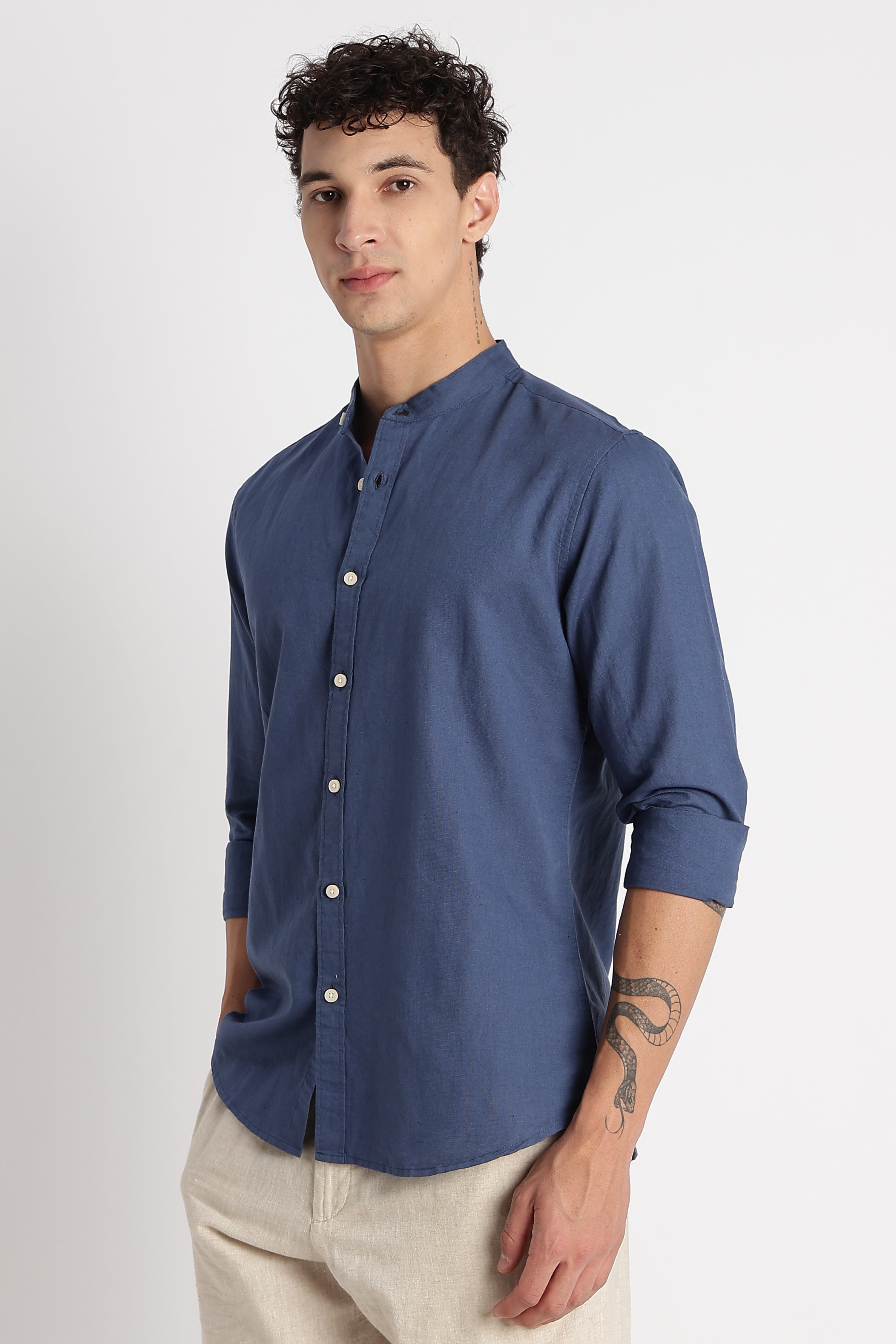 Men Cotton Linen Slim Fit Shirt