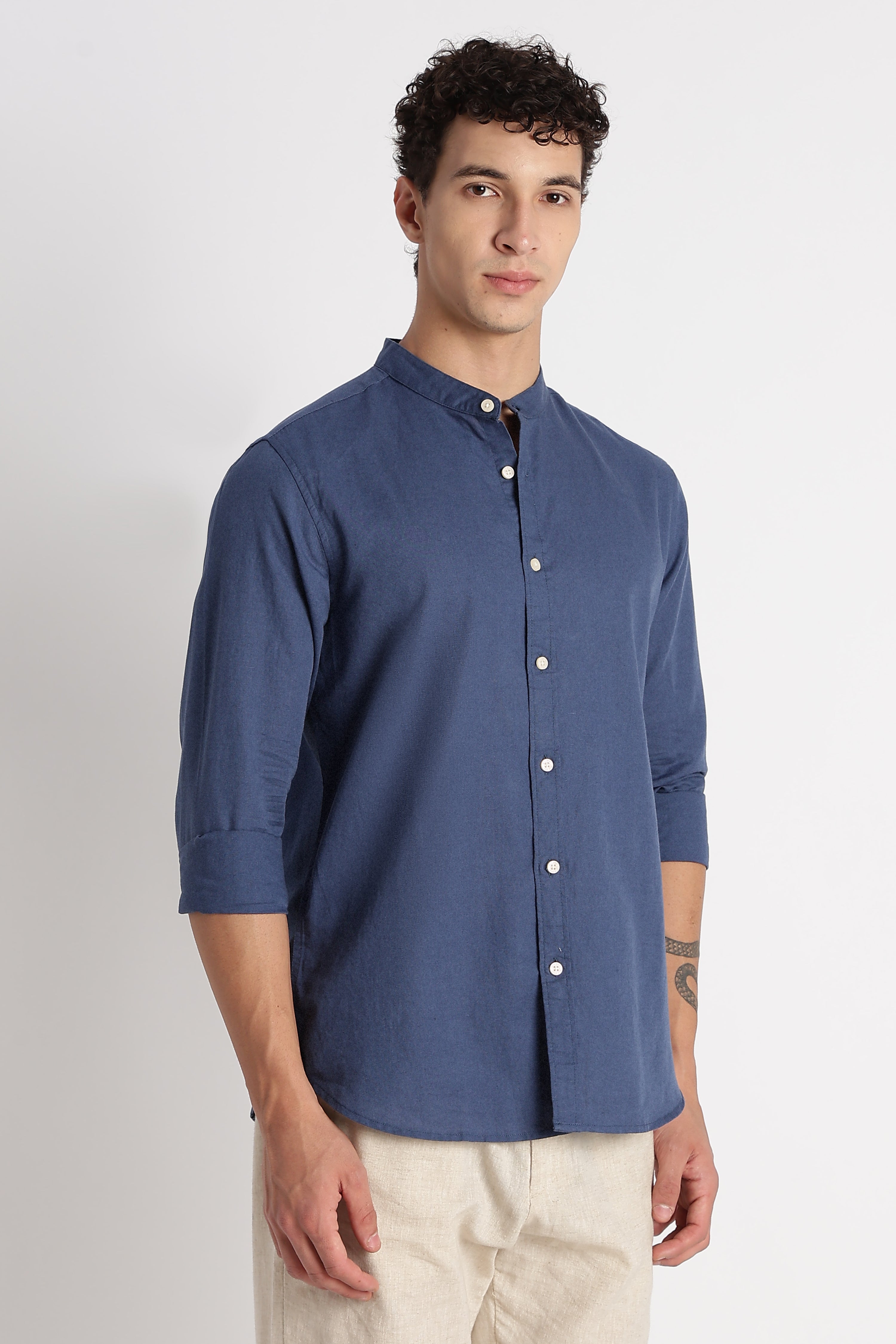 Men Cotton Linen Slim Fit Shirt