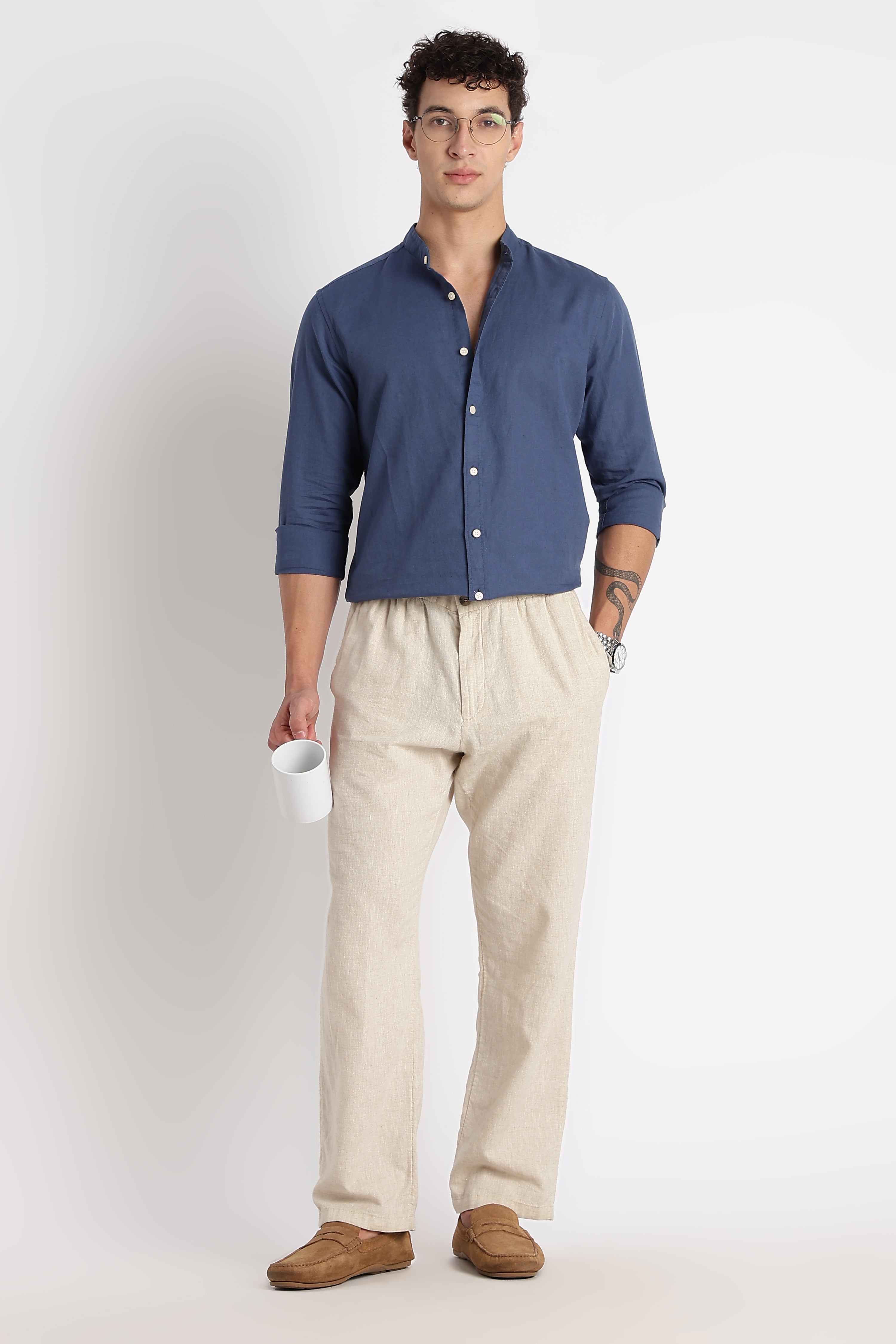 Men Cotton Linen Slim Fit Shirt
