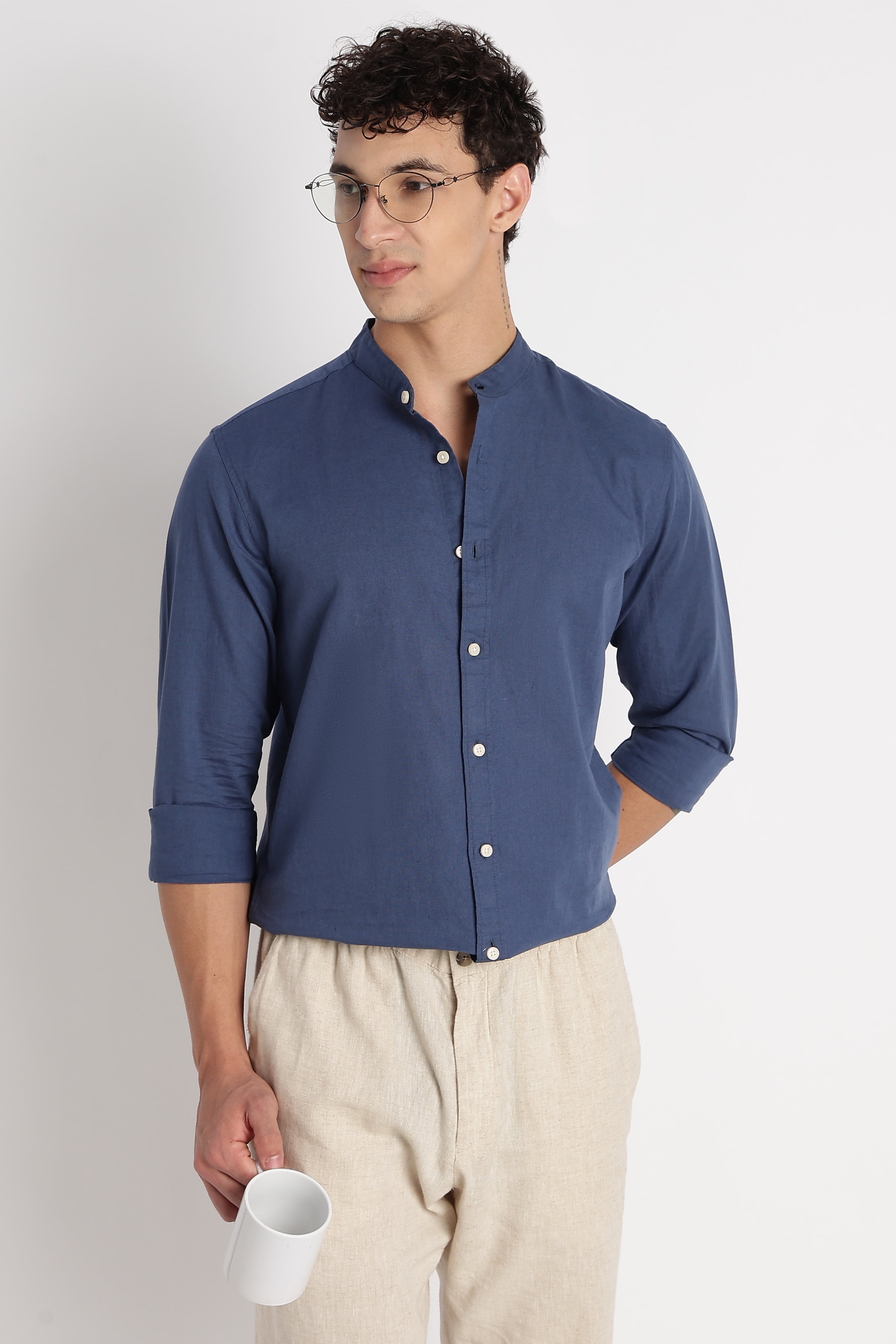 Men Cotton Linen Slim Fit Shirt