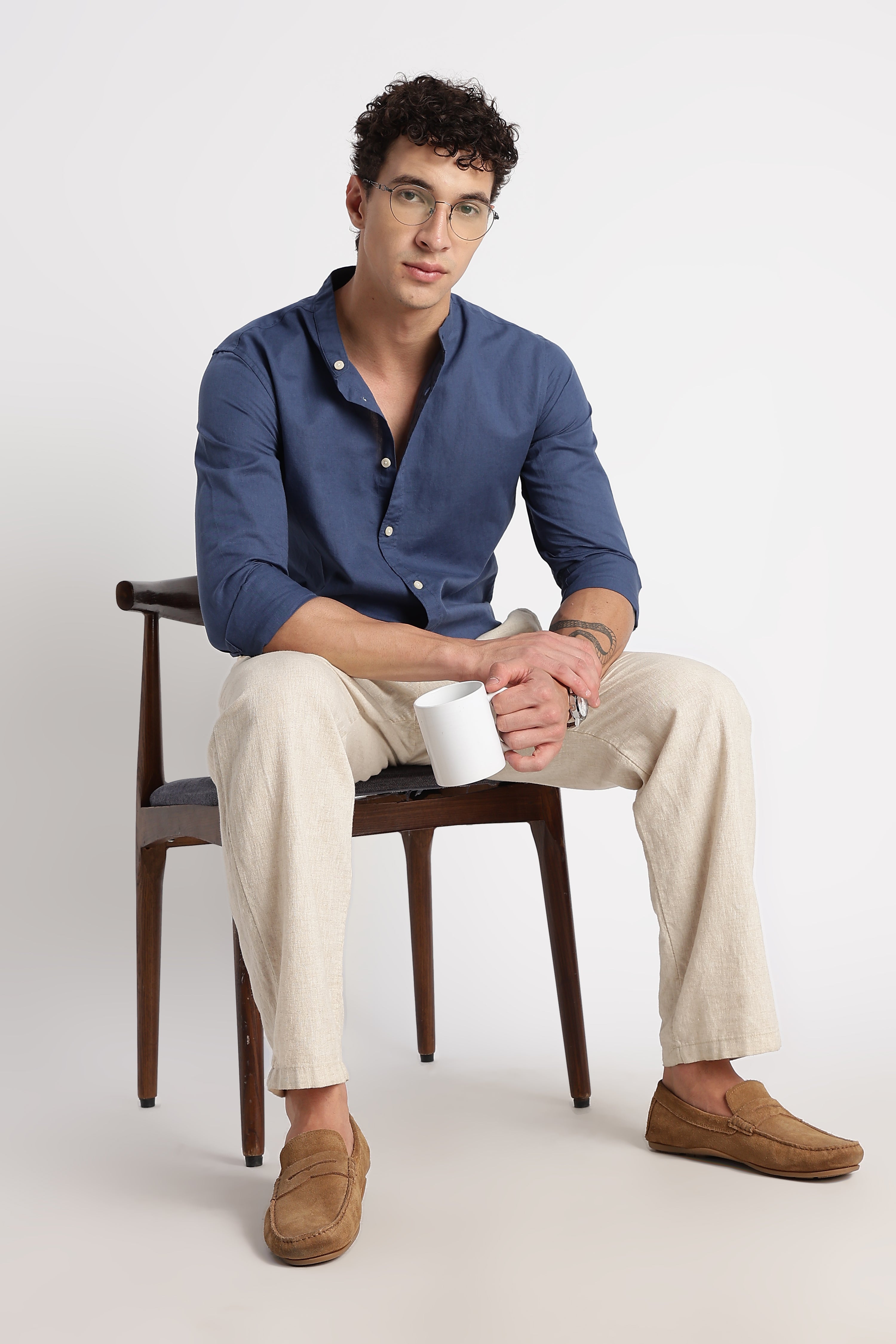Men Cotton Linen Slim Fit Shirt