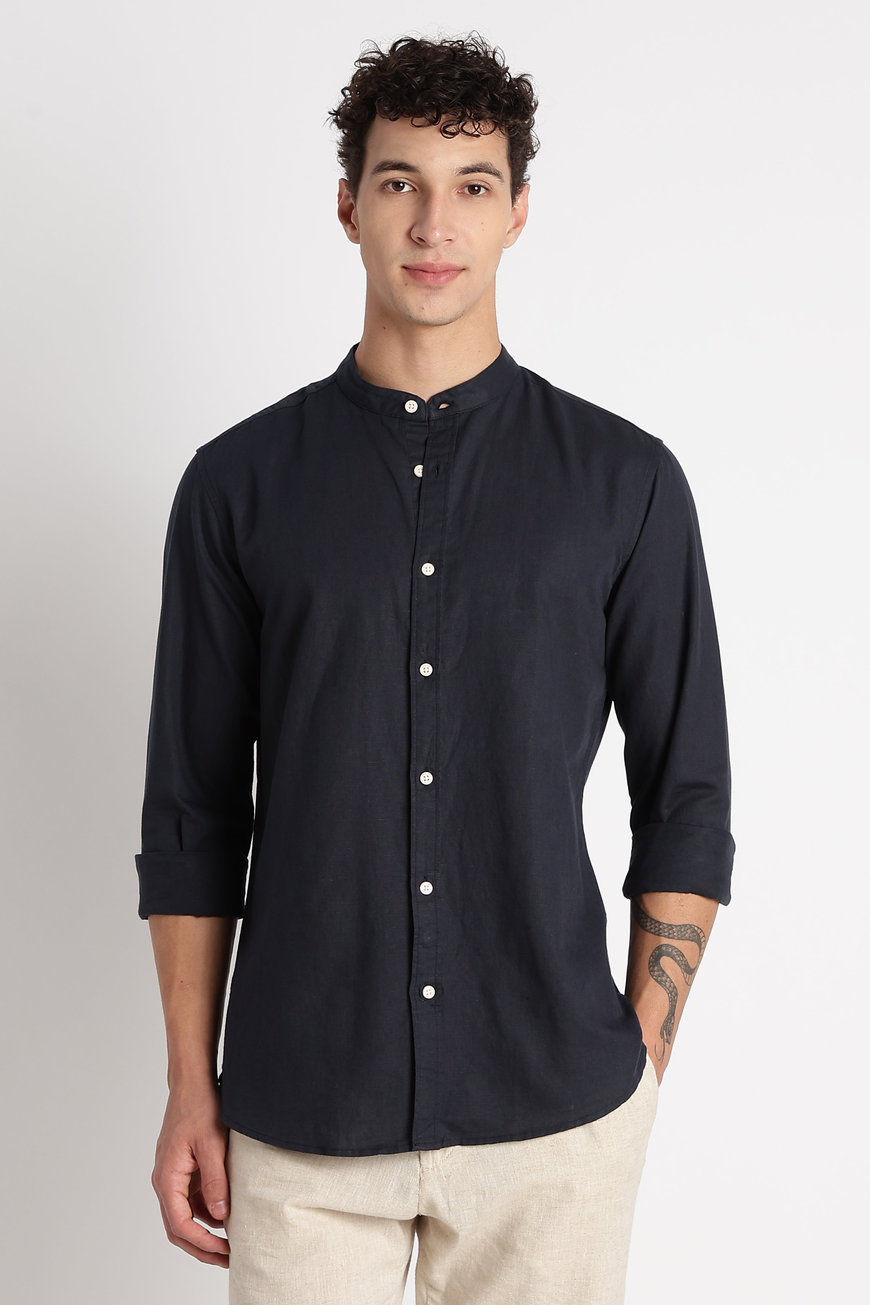 Men Cotton Linen Slim Fit Shirt