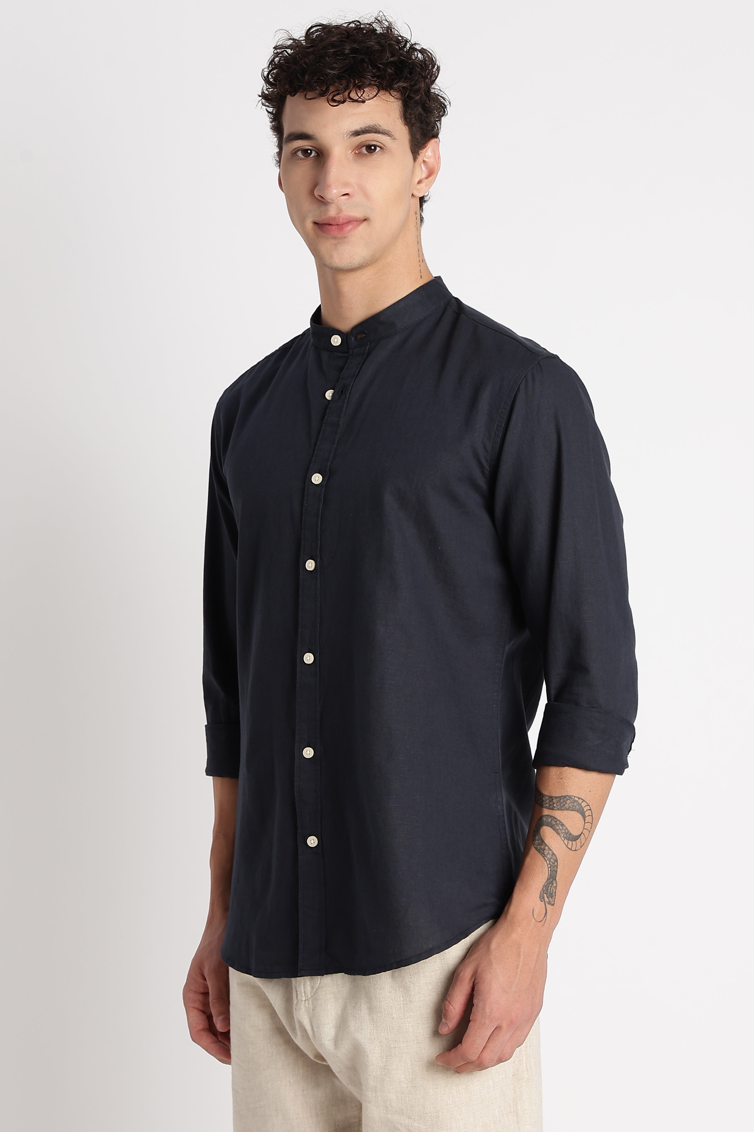 Men Cotton Linen Slim Fit Shirt