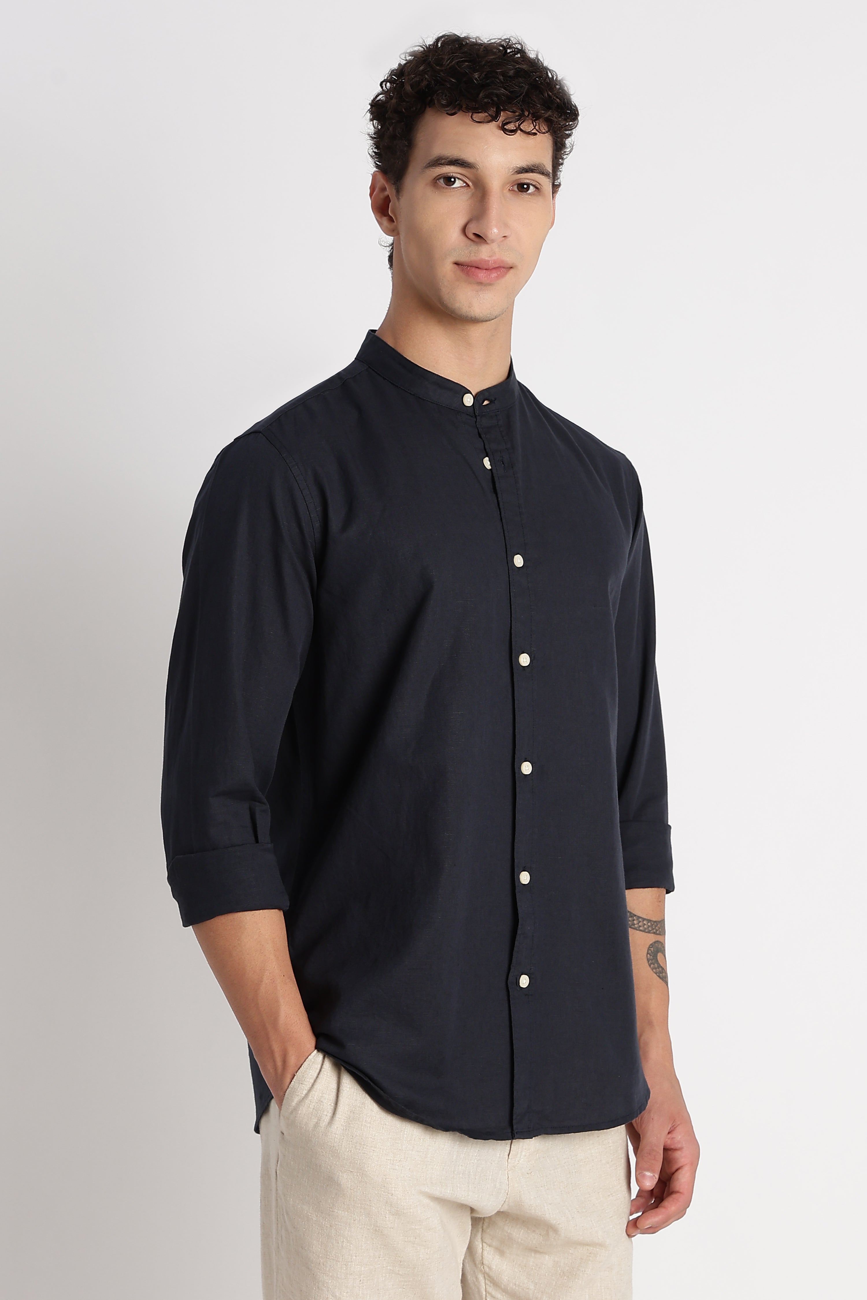 Men Cotton Linen Slim Fit Shirt