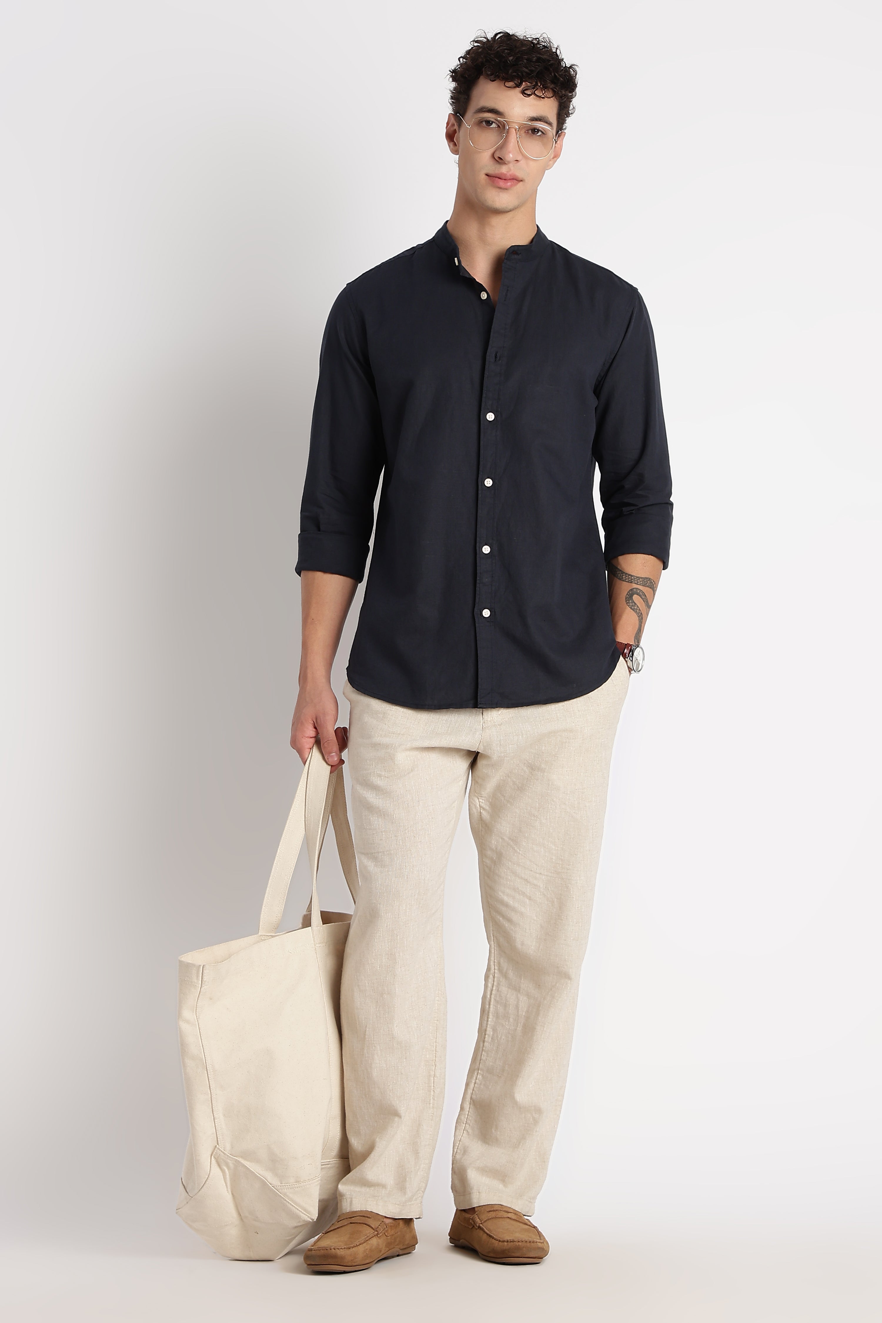 Men Cotton Linen Slim Fit Shirt