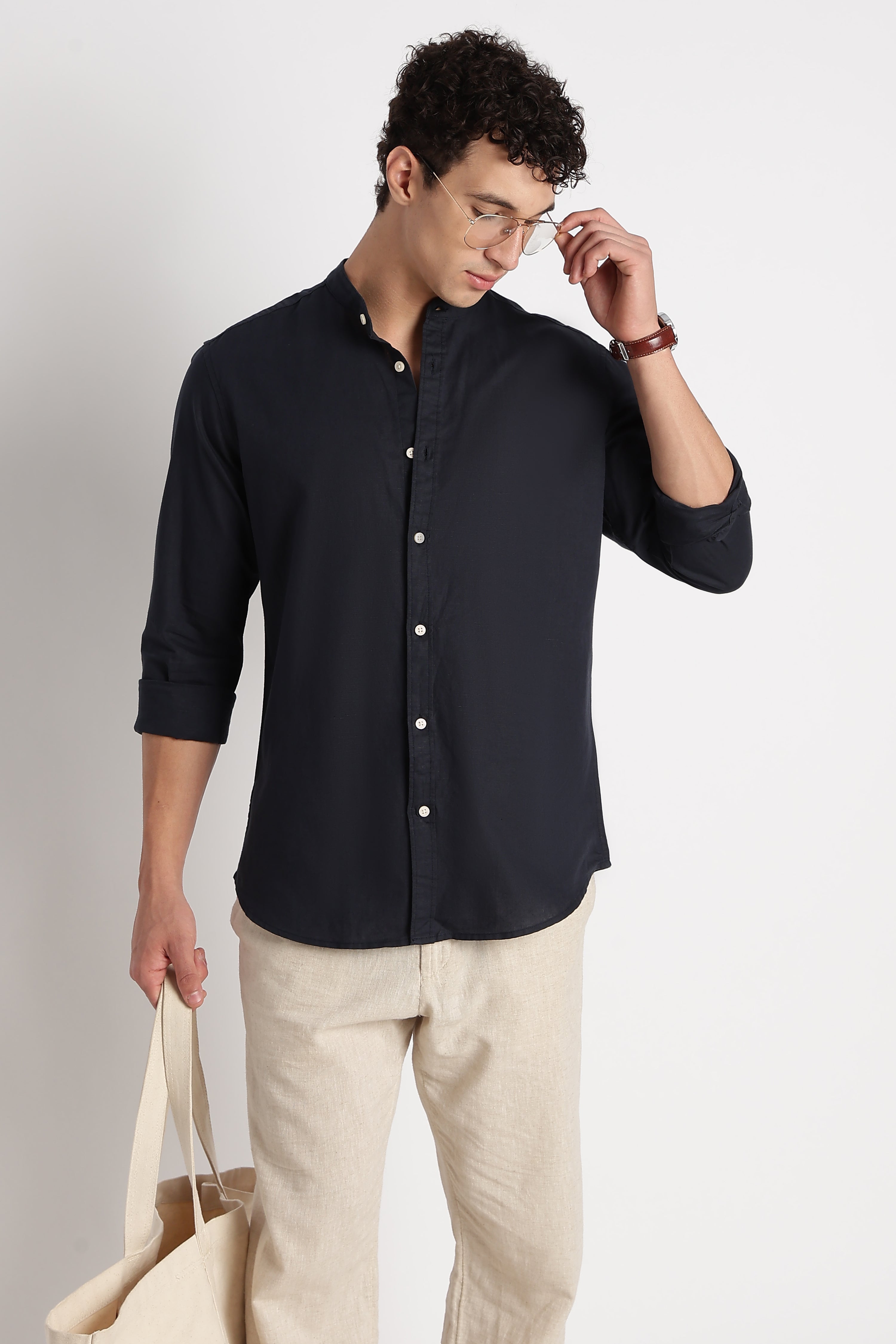 Men Cotton Linen Slim Fit Shirt