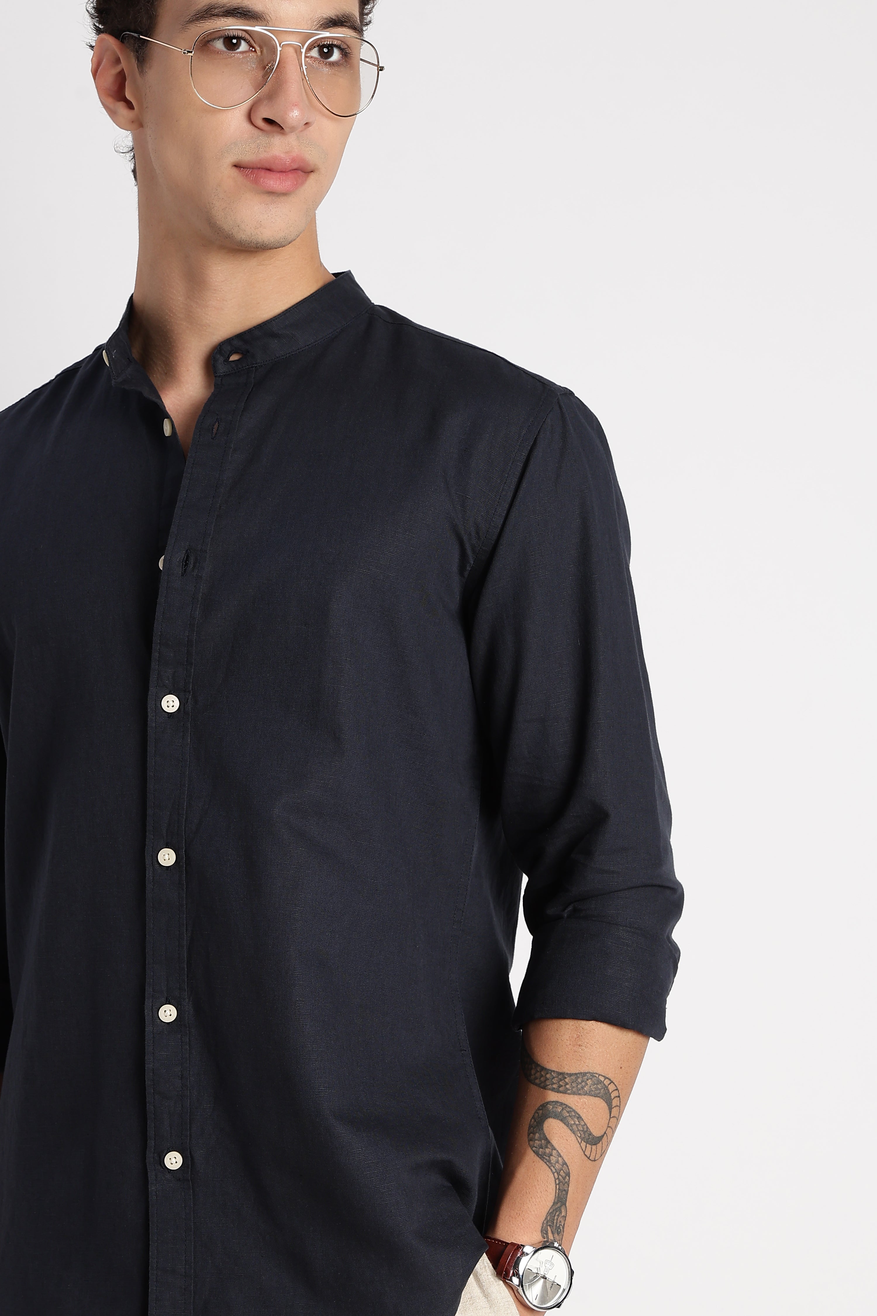 Men Cotton Linen Slim Fit Shirt