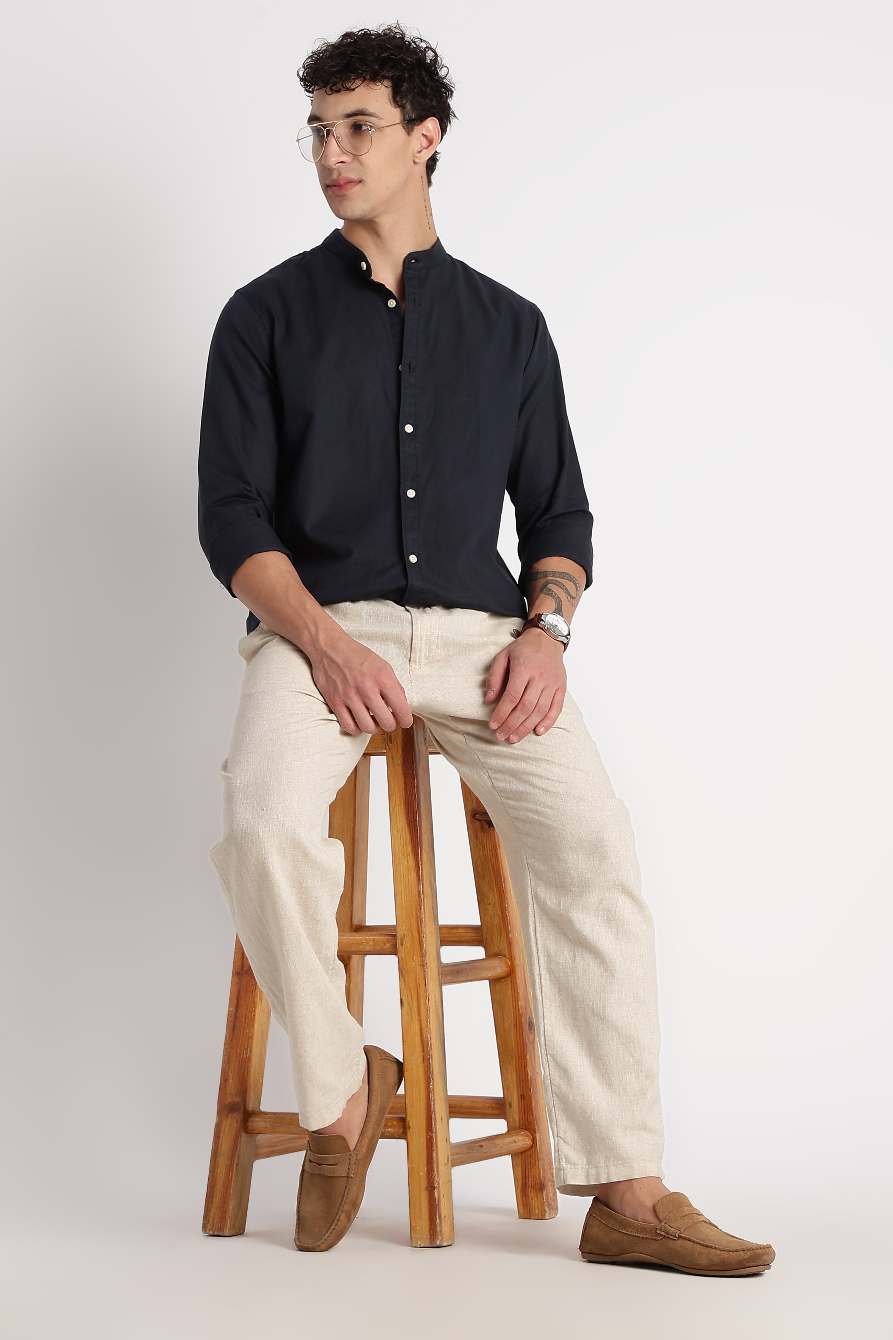 Men Cotton Linen Slim Fit Shirt