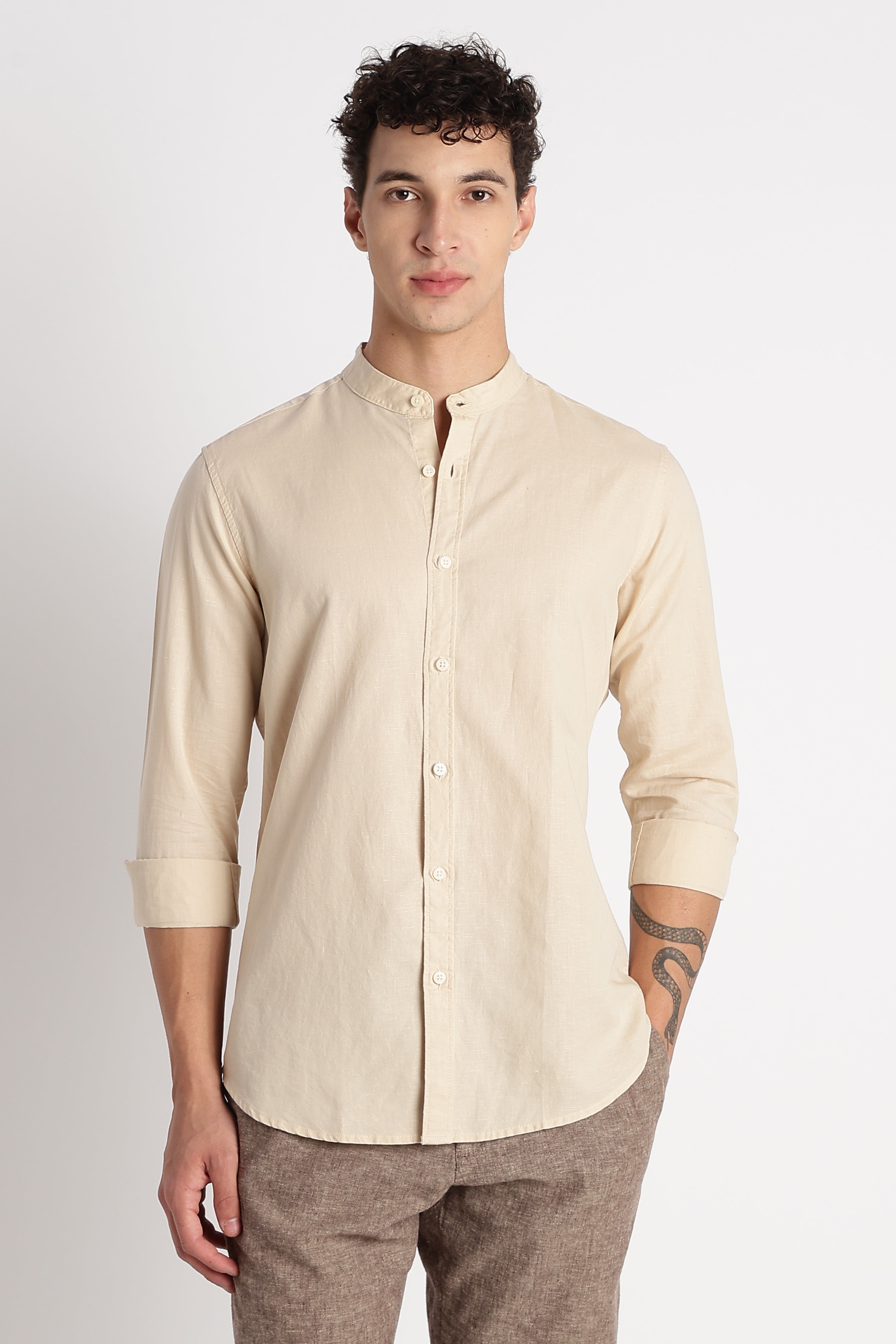 Men Cotton Linen Slim Fit Shirt