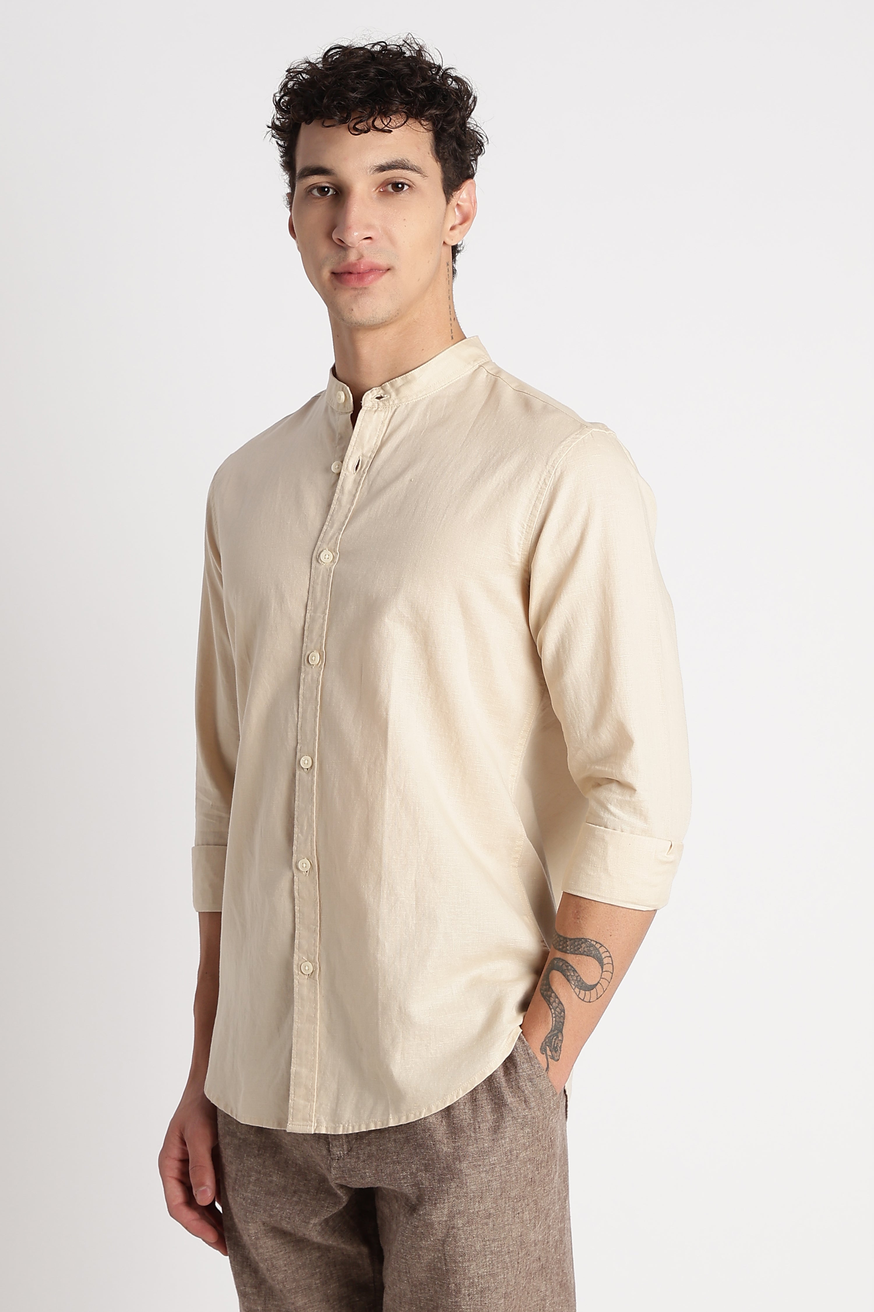 Men Cotton Linen Slim Fit Shirt