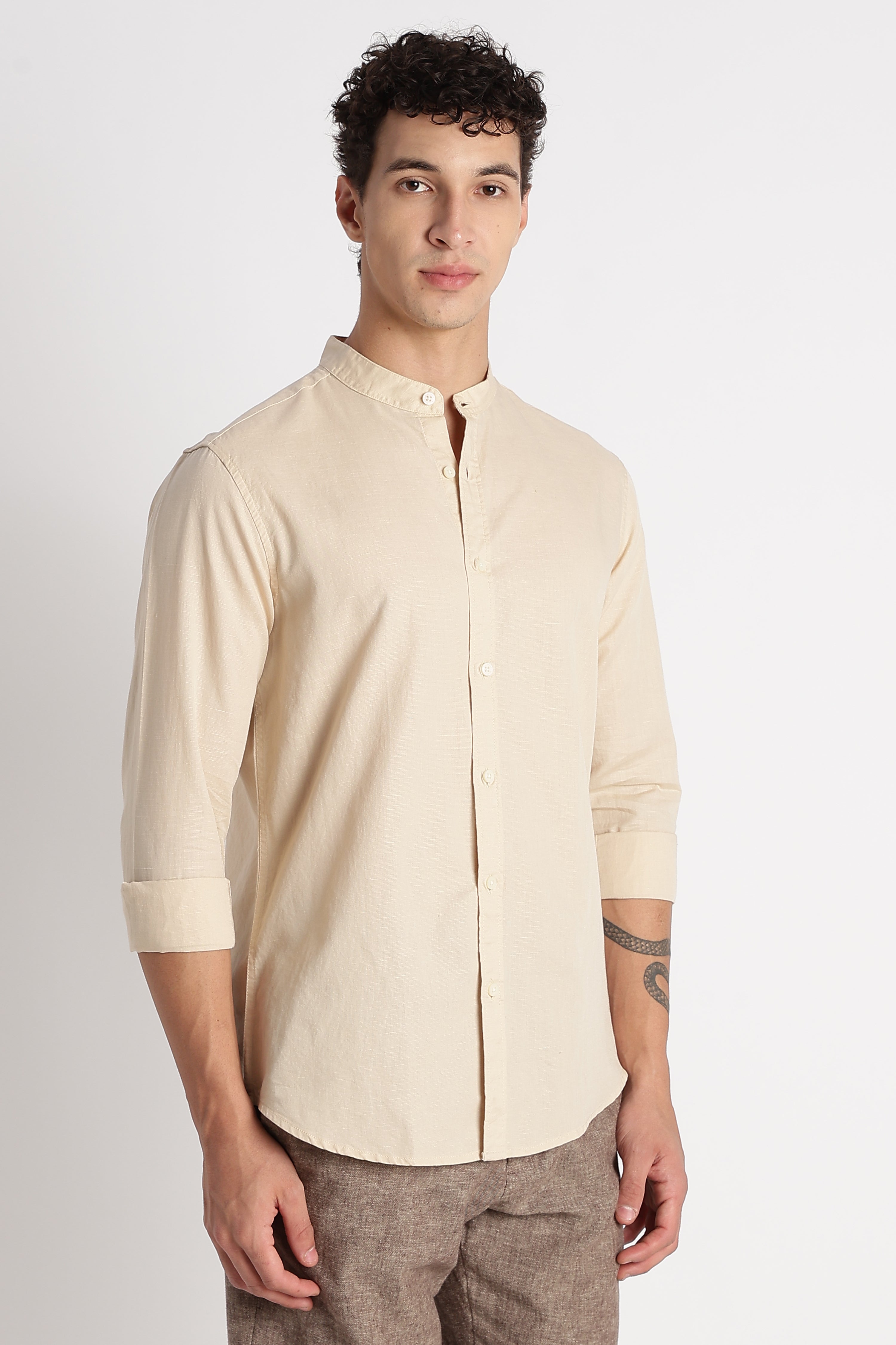 Men Cotton Linen Slim Fit Shirt