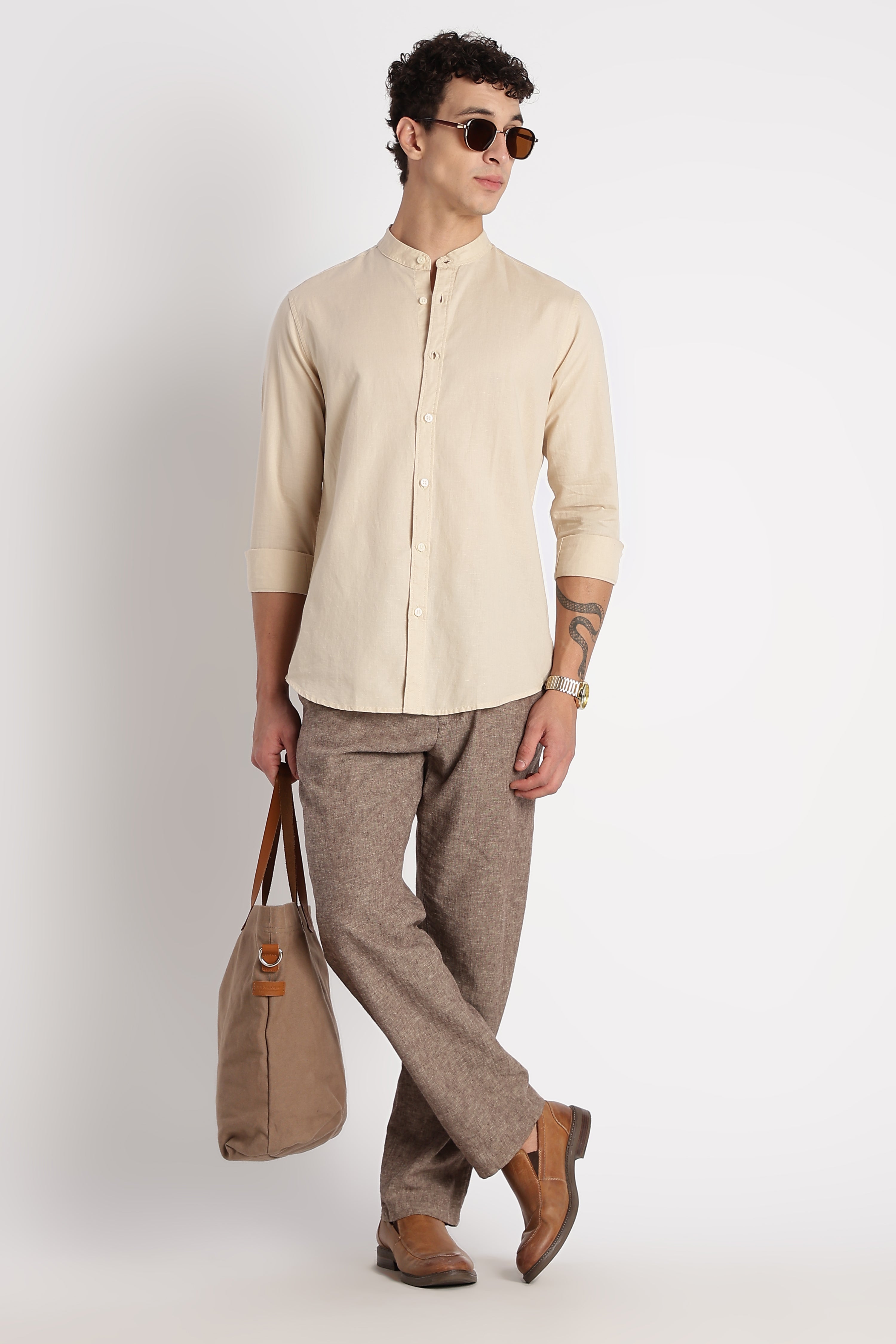 Men Cotton Linen Slim Fit Shirt