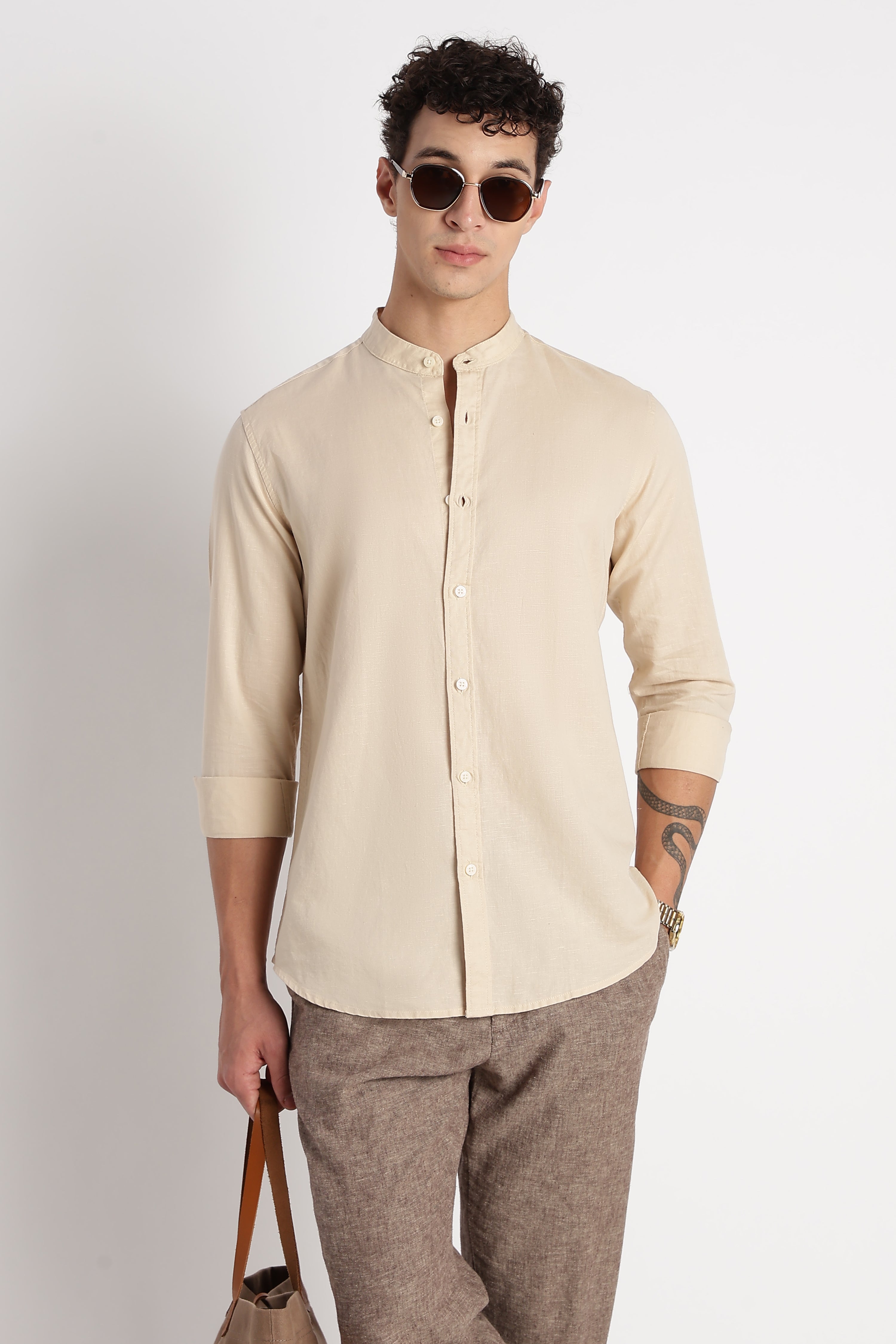Men Cotton Linen Slim Fit Shirt
