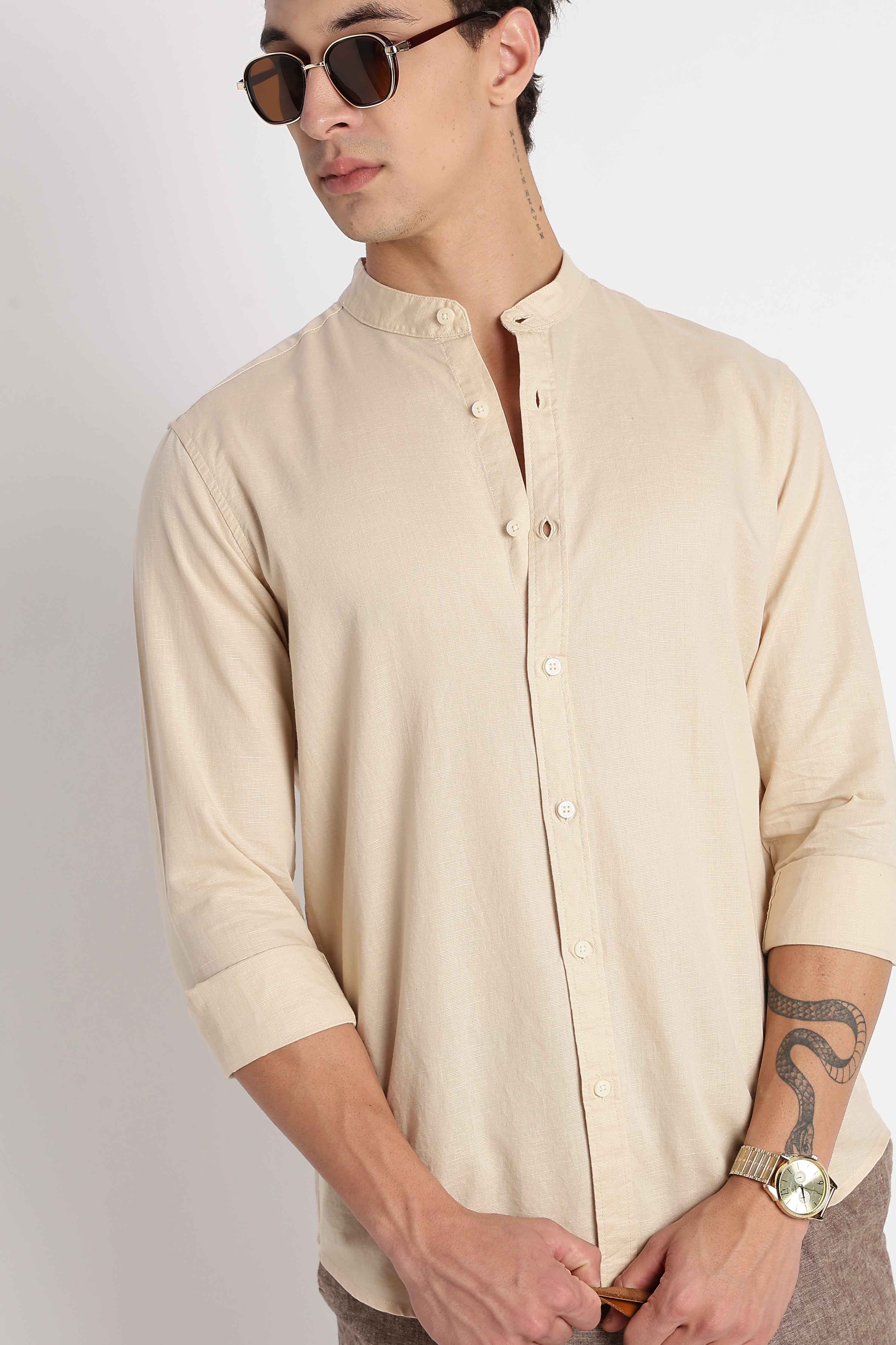 Men Cotton Linen Slim Fit Shirt