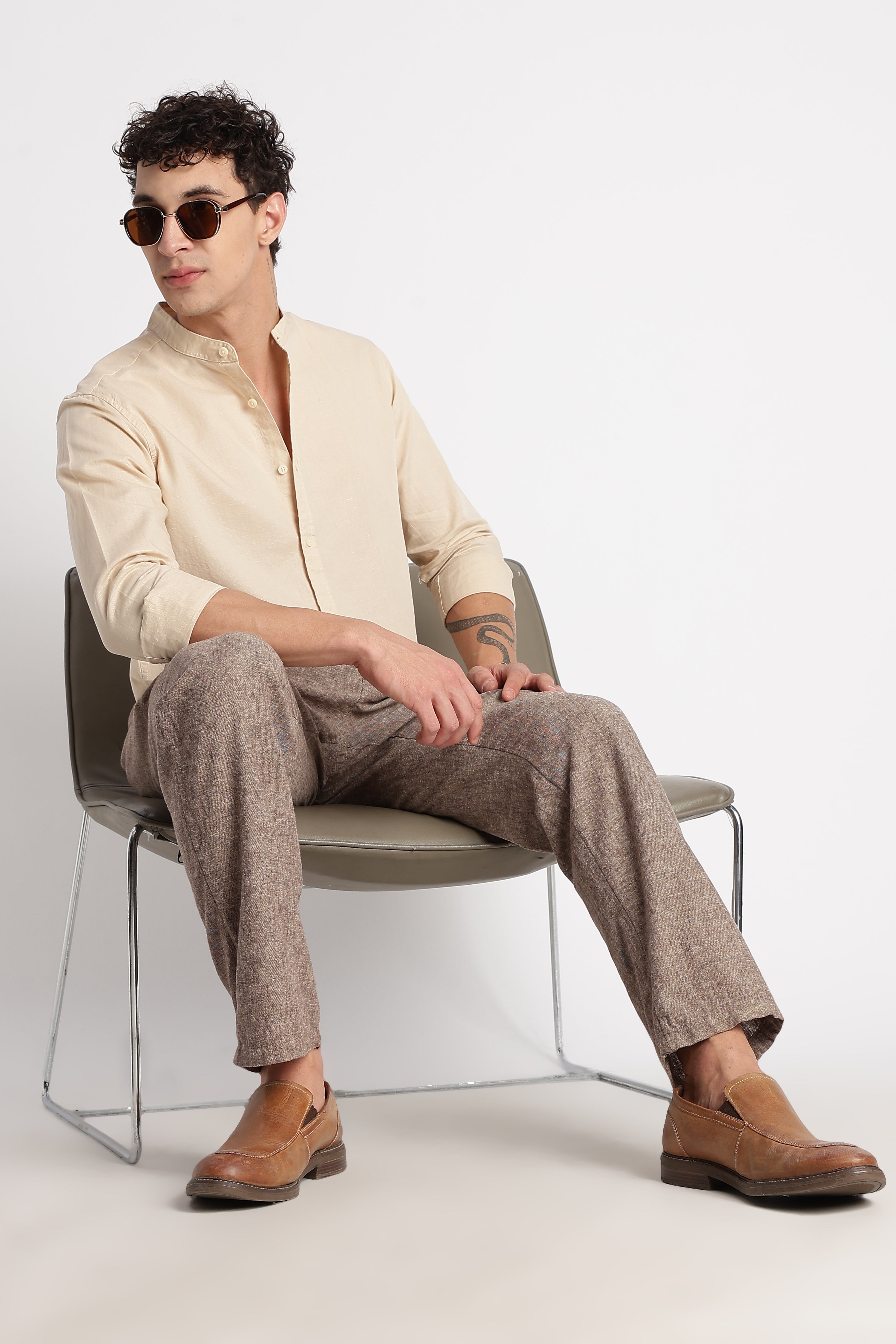 Men Cotton Linen Slim Fit Shirt