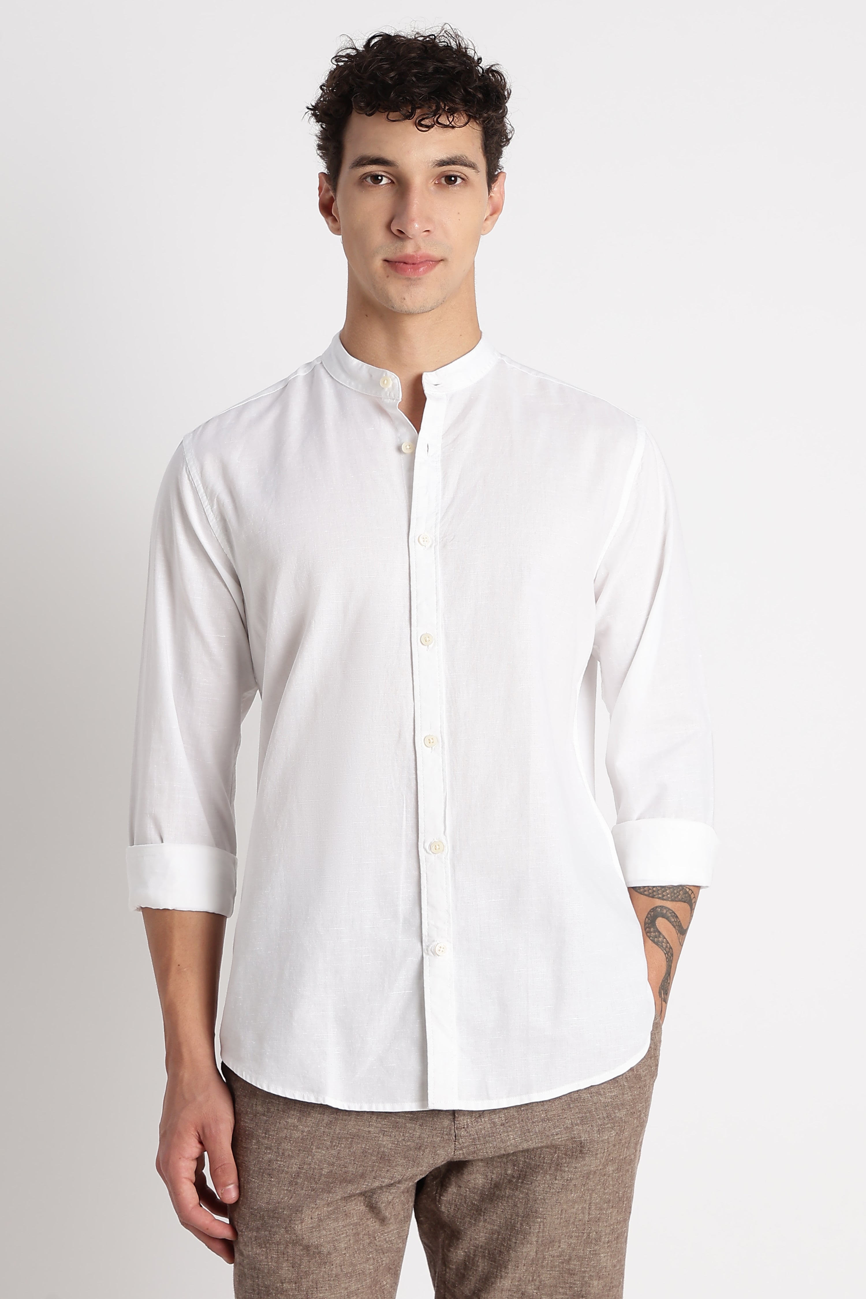Men Cotton Linen Slim Fit Shirt