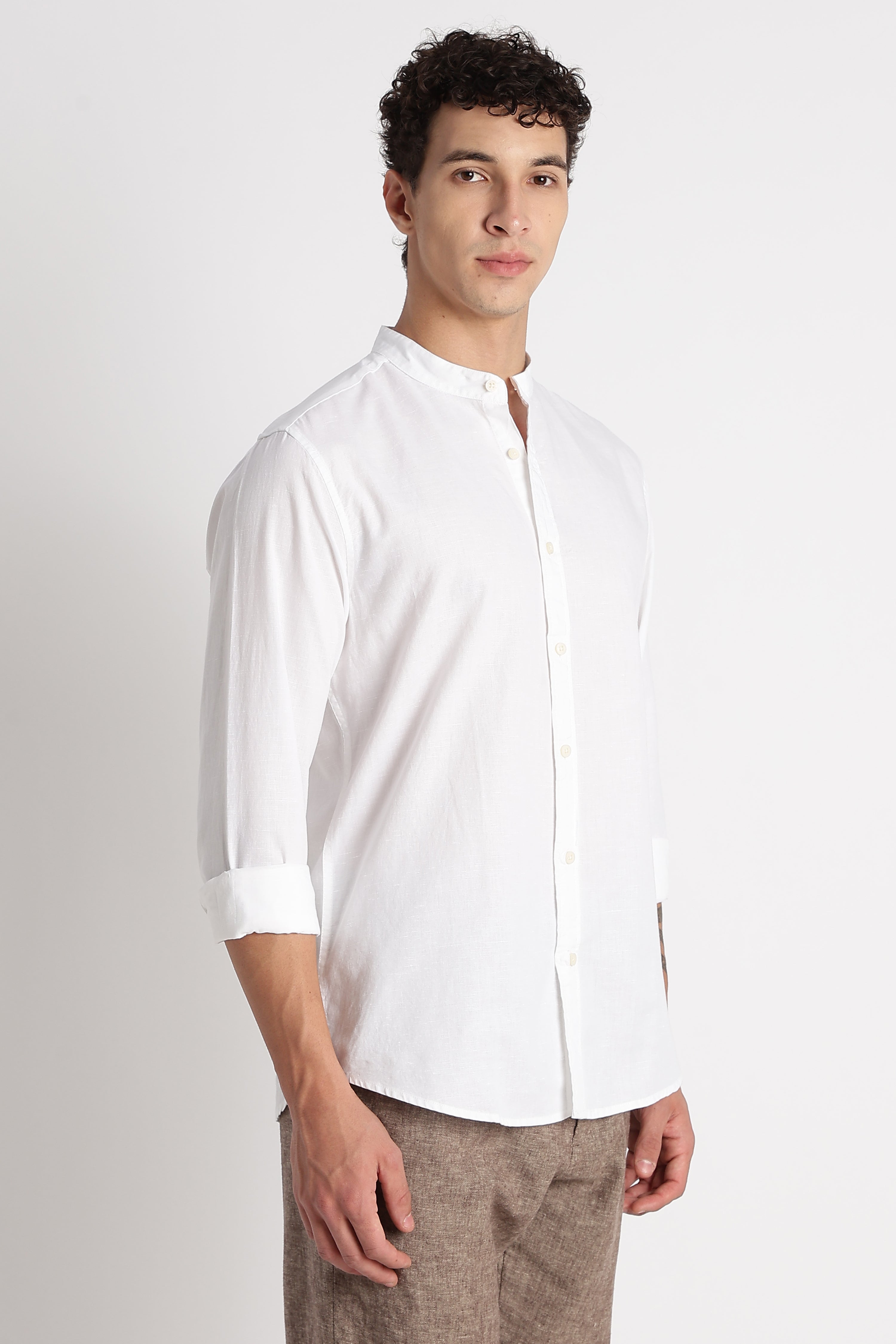 Men Cotton Linen Slim Fit Shirt