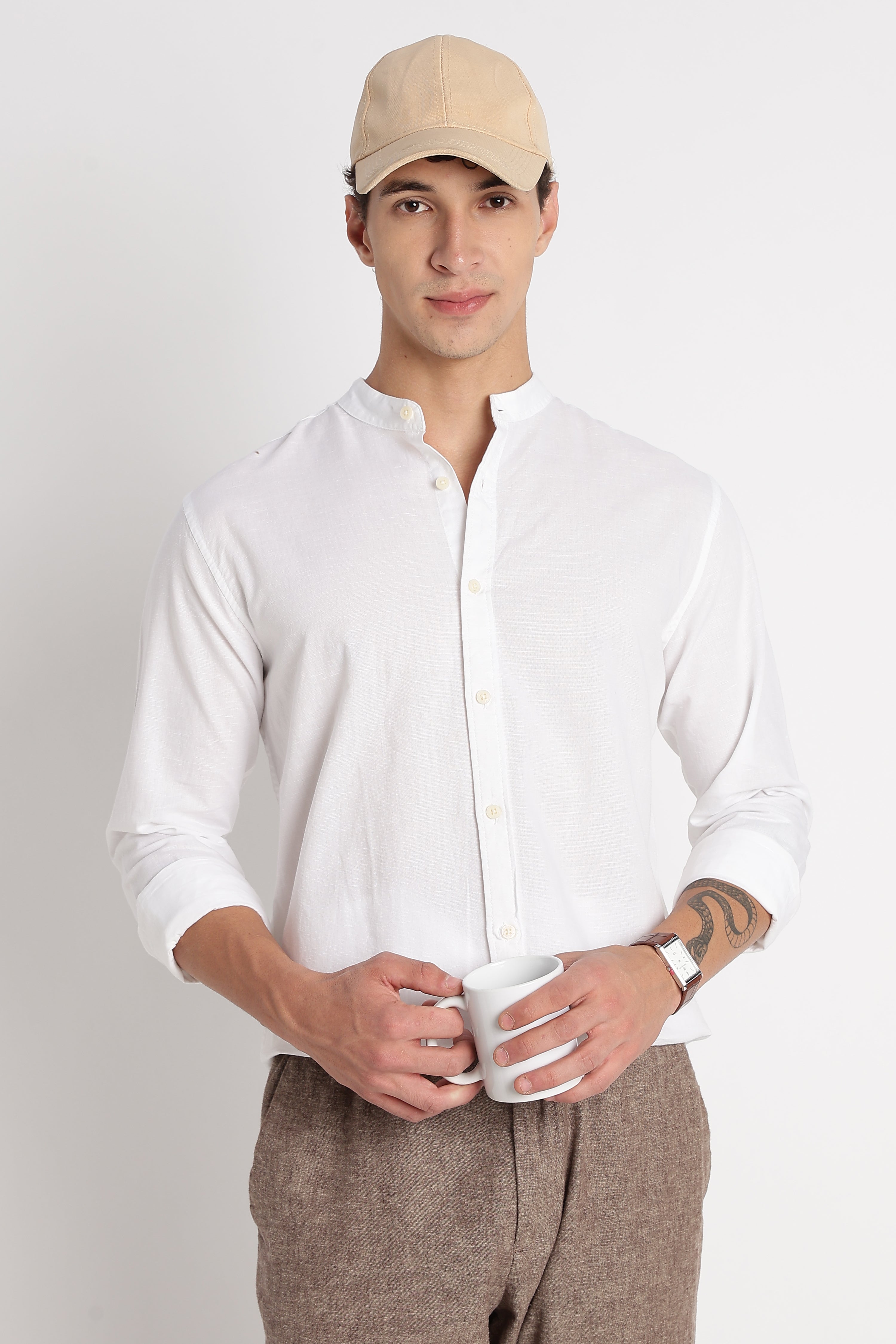 Men Cotton Linen Slim Fit Shirt