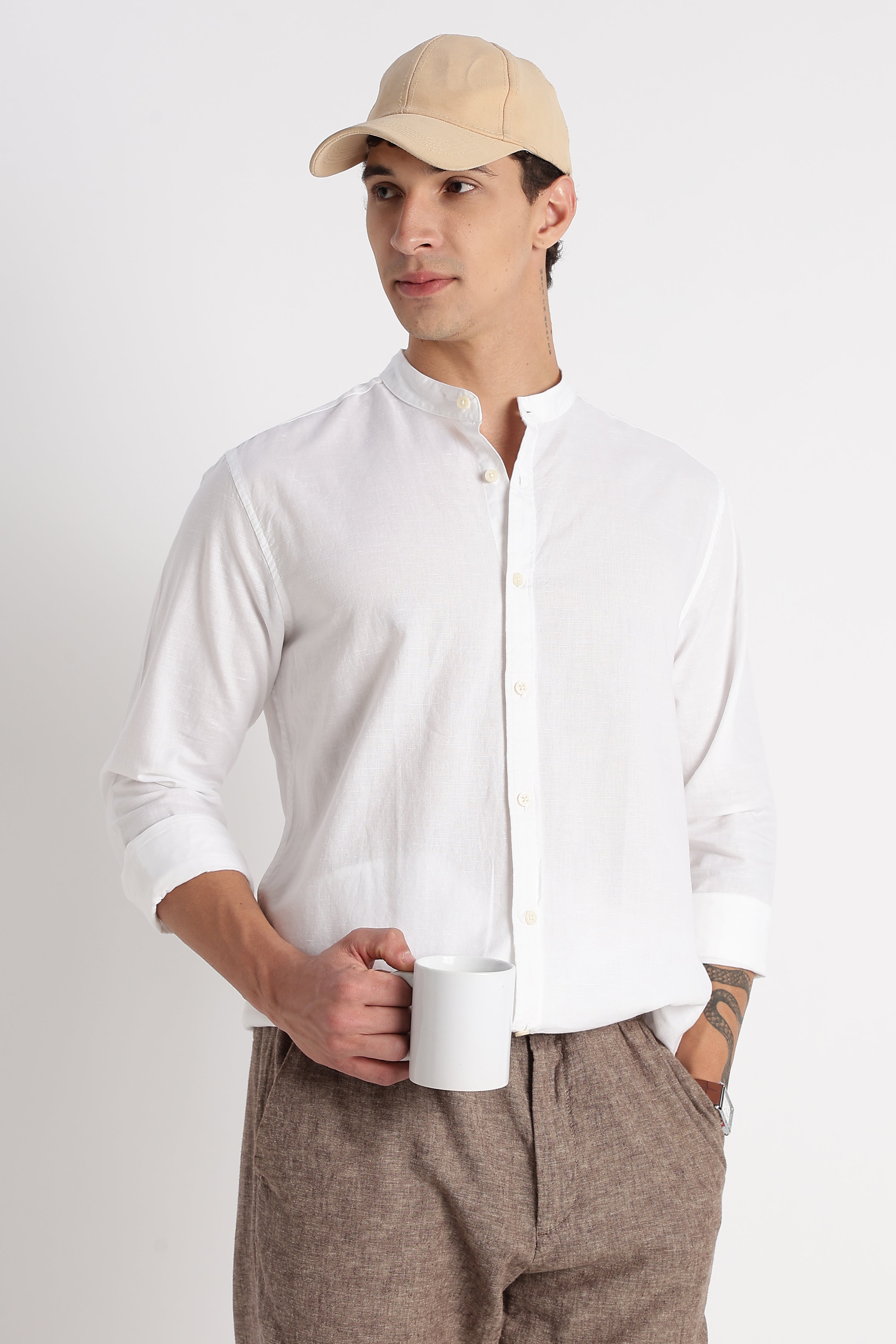Men Cotton Linen Slim Fit Shirt
