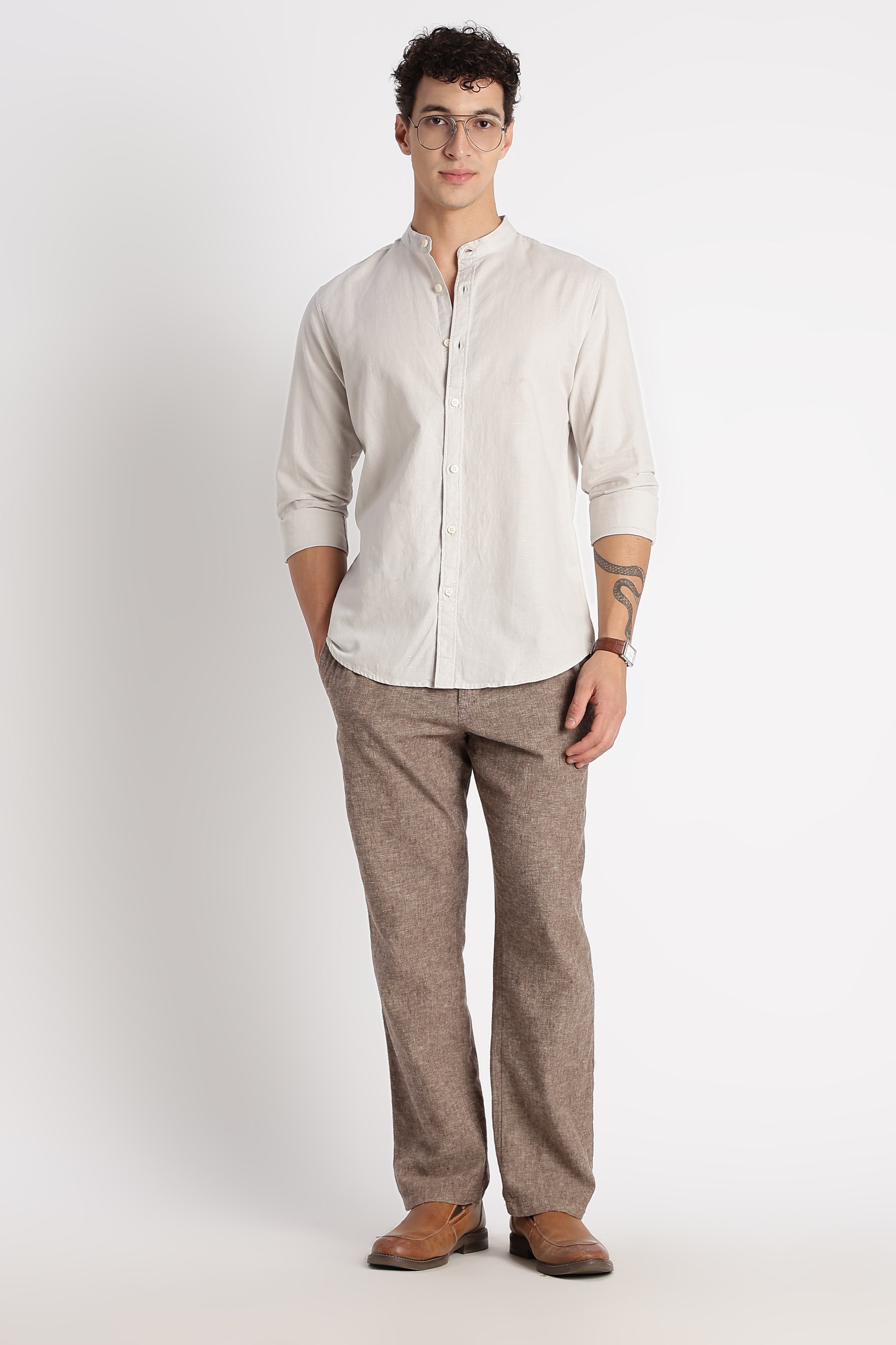 Men Cotton Linen Slim Fit Shirt