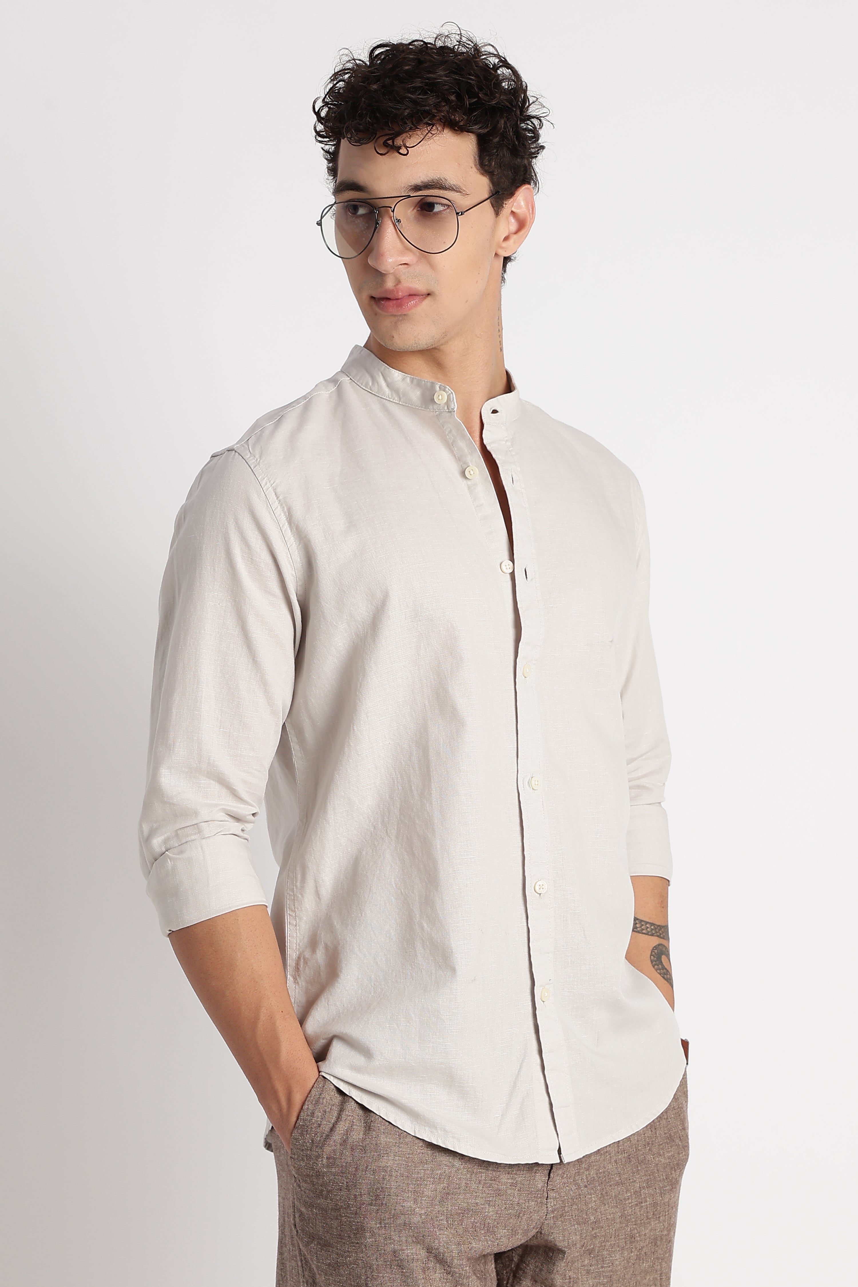 Men Cotton Linen Slim Fit Shirt