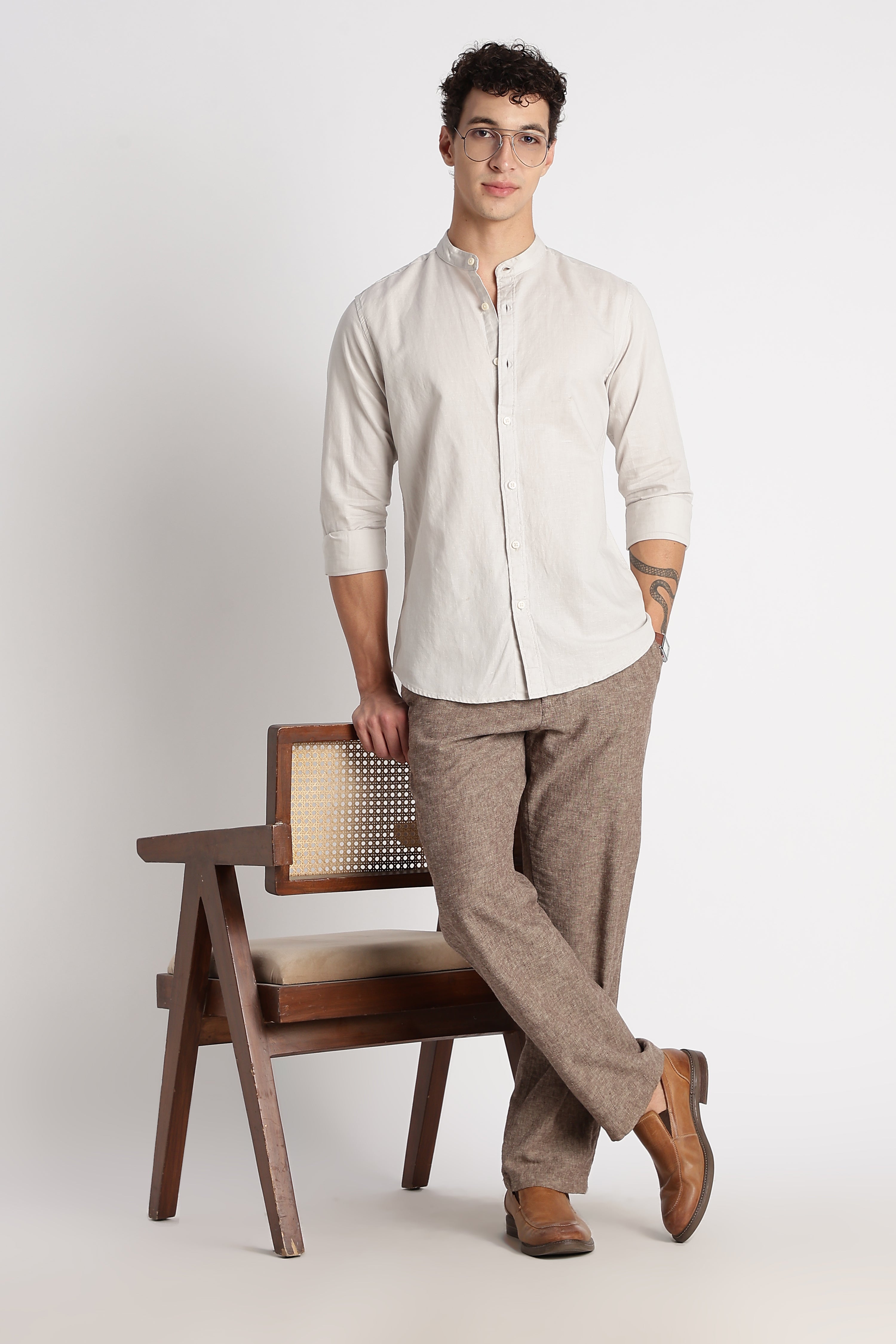Men Cotton Linen Slim Fit Shirt