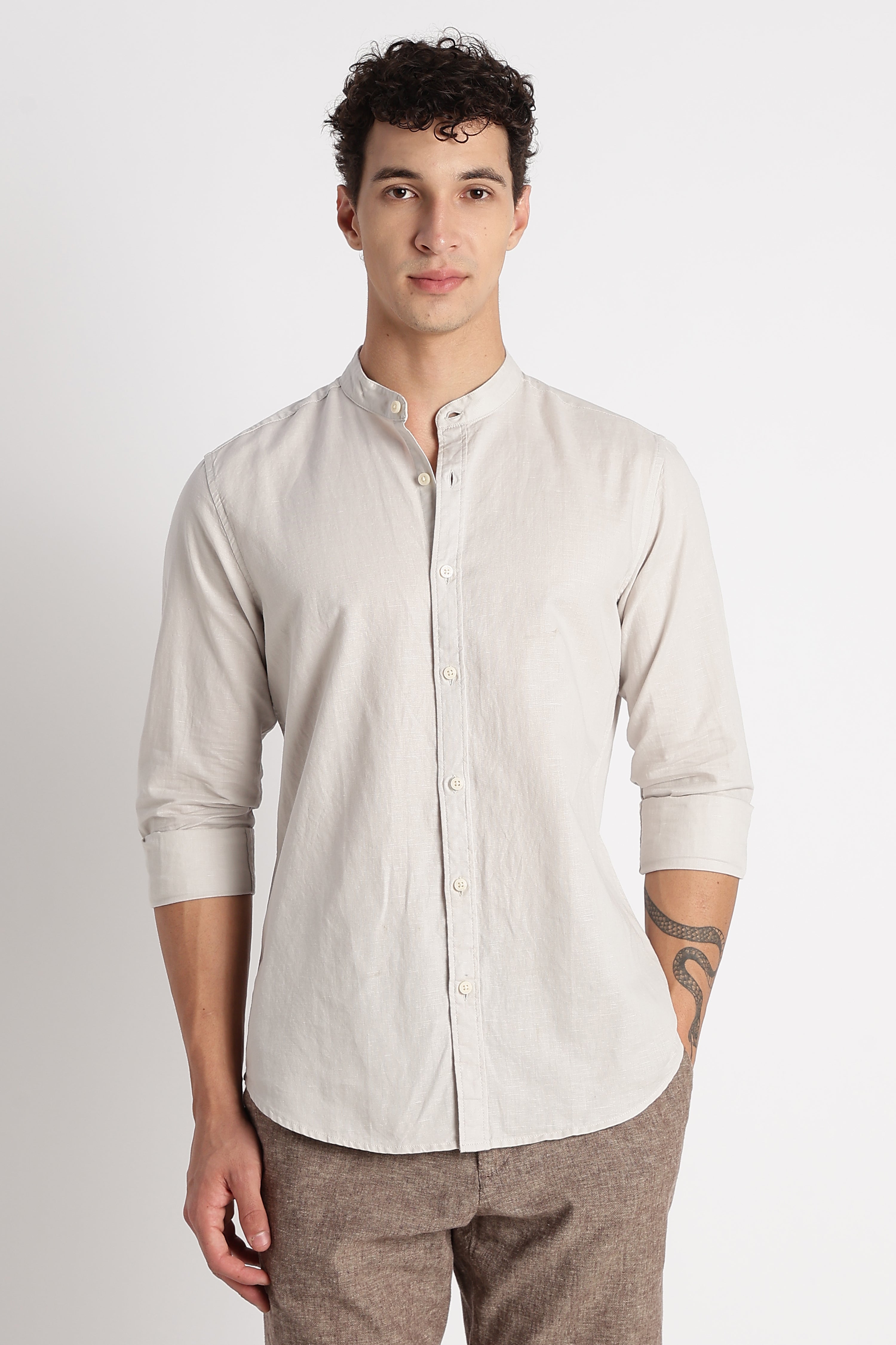 Men Cotton Linen Slim Fit Shirt