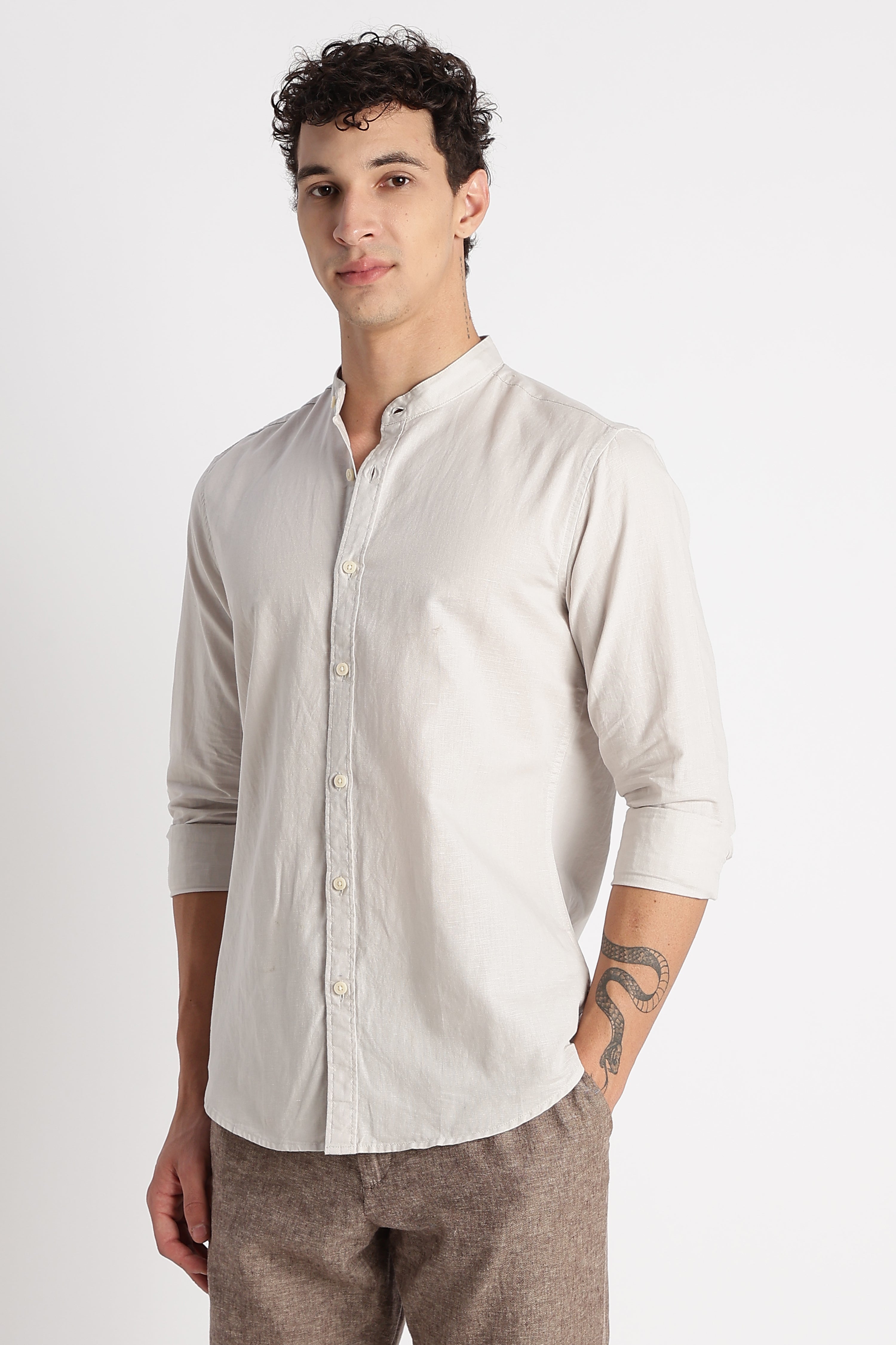 Men Cotton Linen Slim Fit Shirt