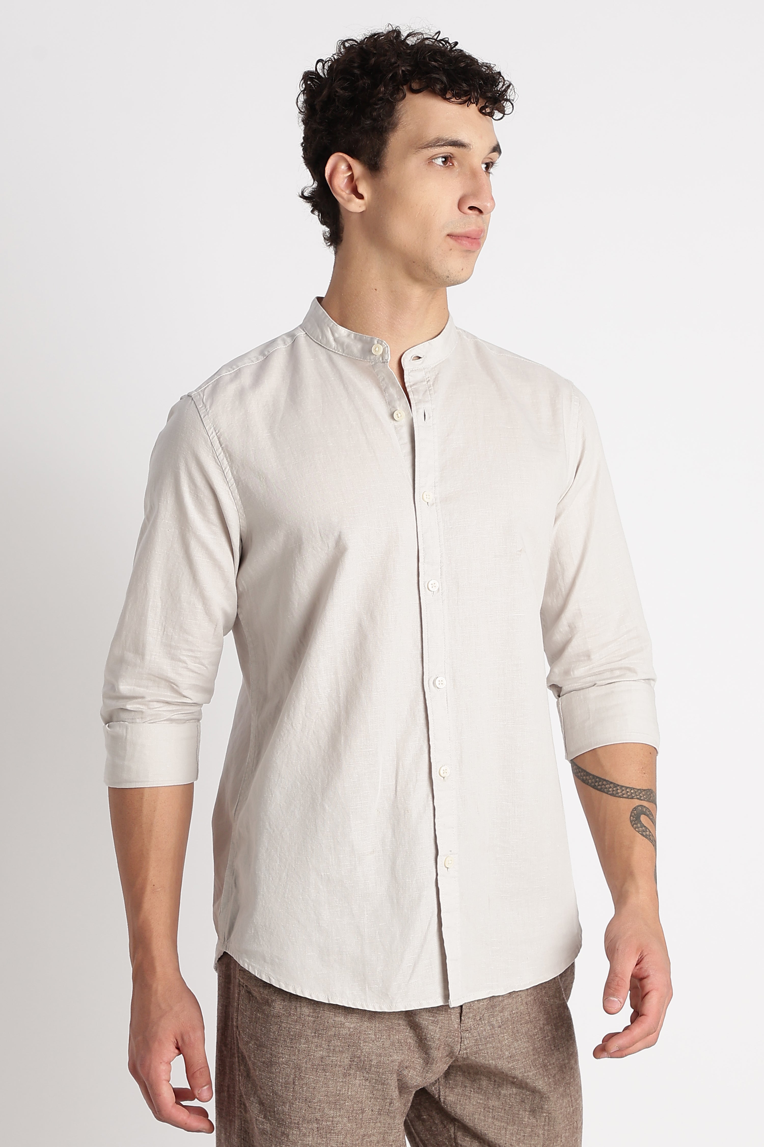 Men Cotton Linen Slim Fit Shirt